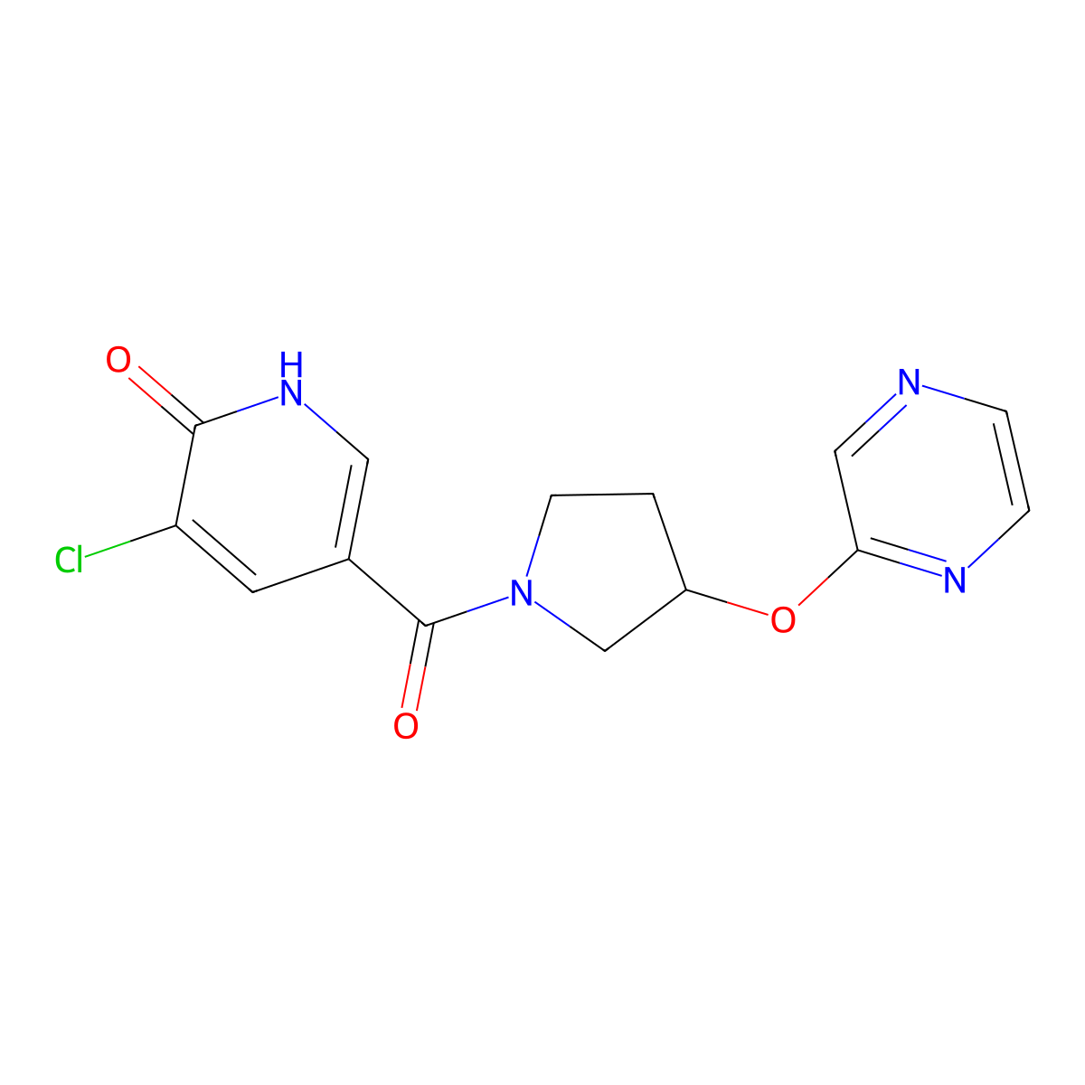 (5-Chloro-6-hydroxypyridin-3-yl)(3-(pyrazin-2-yloxy)pyrrolidin-1-yl)methanone molecular structure, CAS 2034528-17-9
