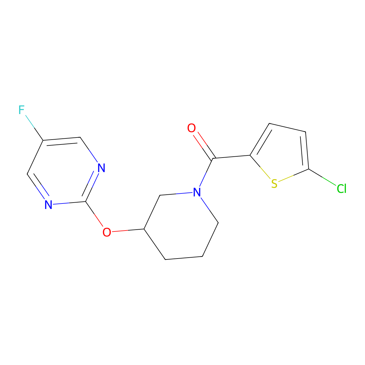 (5-Chlorothiophen-2-yl)(3-((5-fluoropyrimidin-2-yl)oxy)piperidin-1-yl)methanone molecular structure, CAS 2034528-23-7