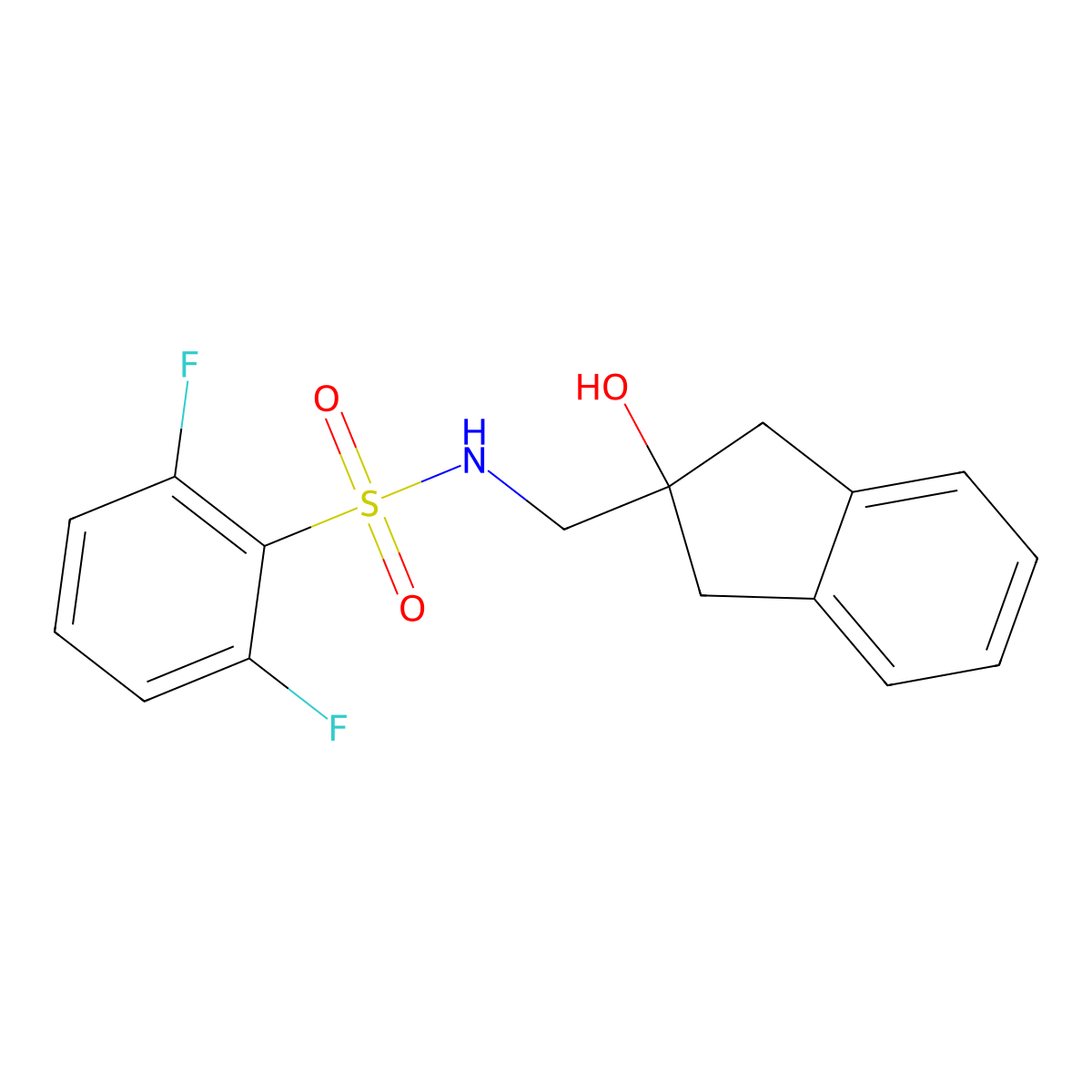 2,6-difluoro-N-((2-hydroxy-2,3-dihydro-1H-inden-2-yl)methyl)benzenesulfonamide molecular structure, CAS 2034528-25-9