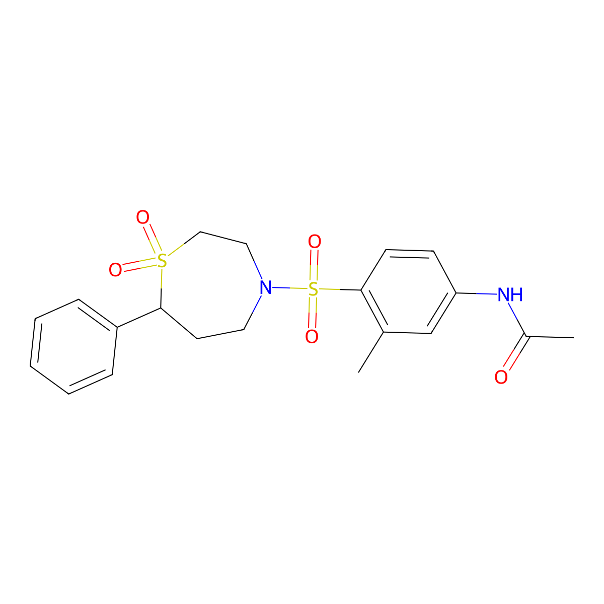 N-(4-((1,1-dioxido-7-phenyl-1,4-thiazepan-4-yl)sulfonyl)-3-methylphenyl)acetamide molecular structure, CAS 2034528-27-1