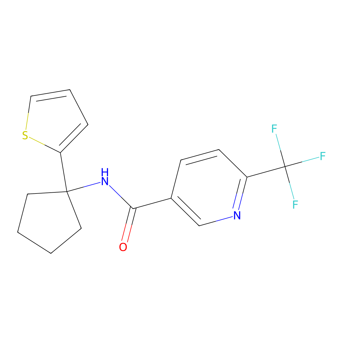 N-(1-(thiophen-2-yl)cyclopentyl)-6-(trifluoromethyl)nicotinamide molecular structure, CAS 2034528-29-3
