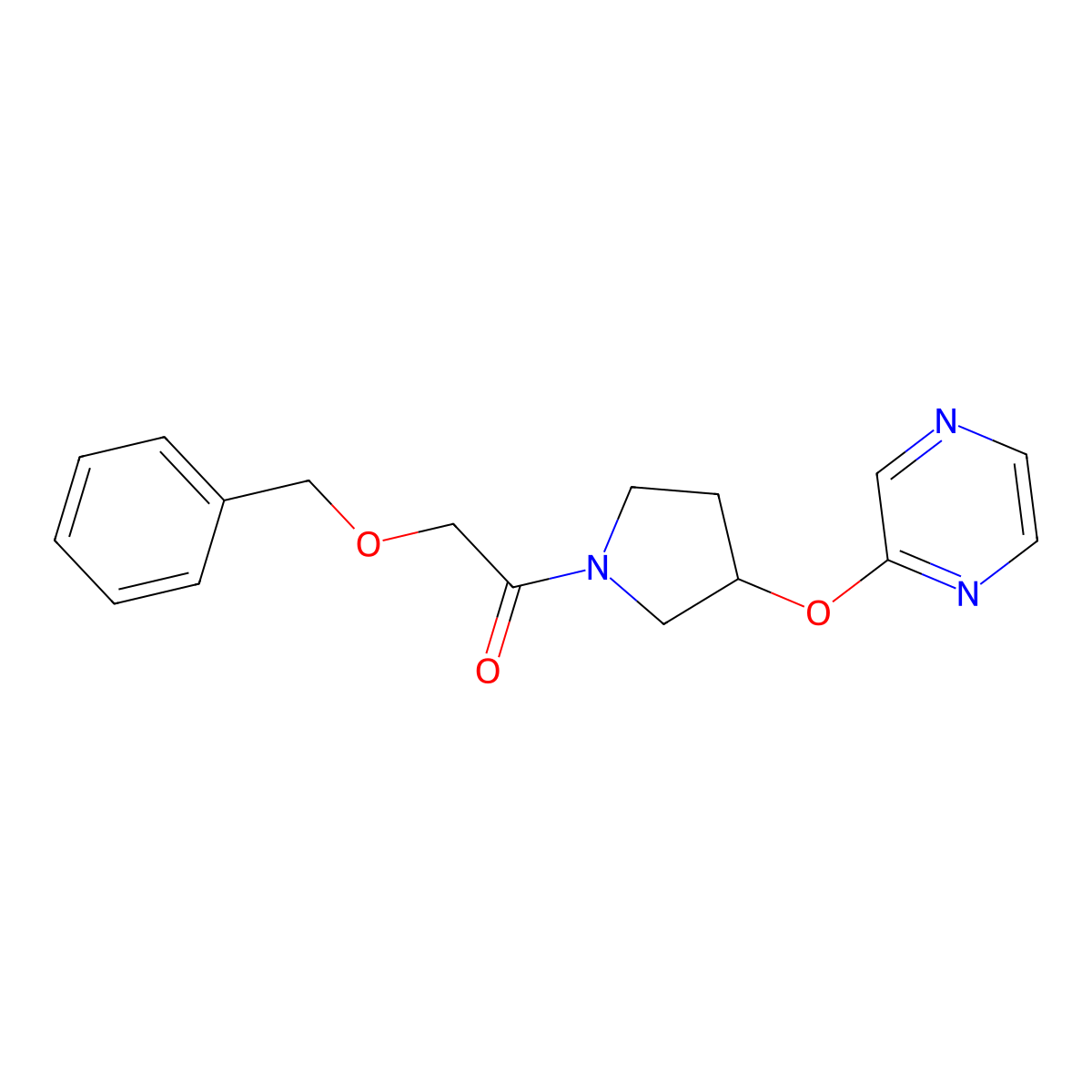 2-(Benzyloxy)-1-(3-(pyrazin-2-yloxy)pyrrolidin-1-yl)ethanone molecular structure, CAS 2034528-35-1