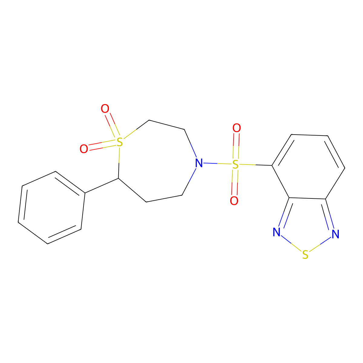4-(Benzo[c][1,2,5]thiadiazol-4-ylsulfonyl)-7-phenyl-1,4-thiazepane 1,1-dioxide molecular structure, CAS 2034528-38-4