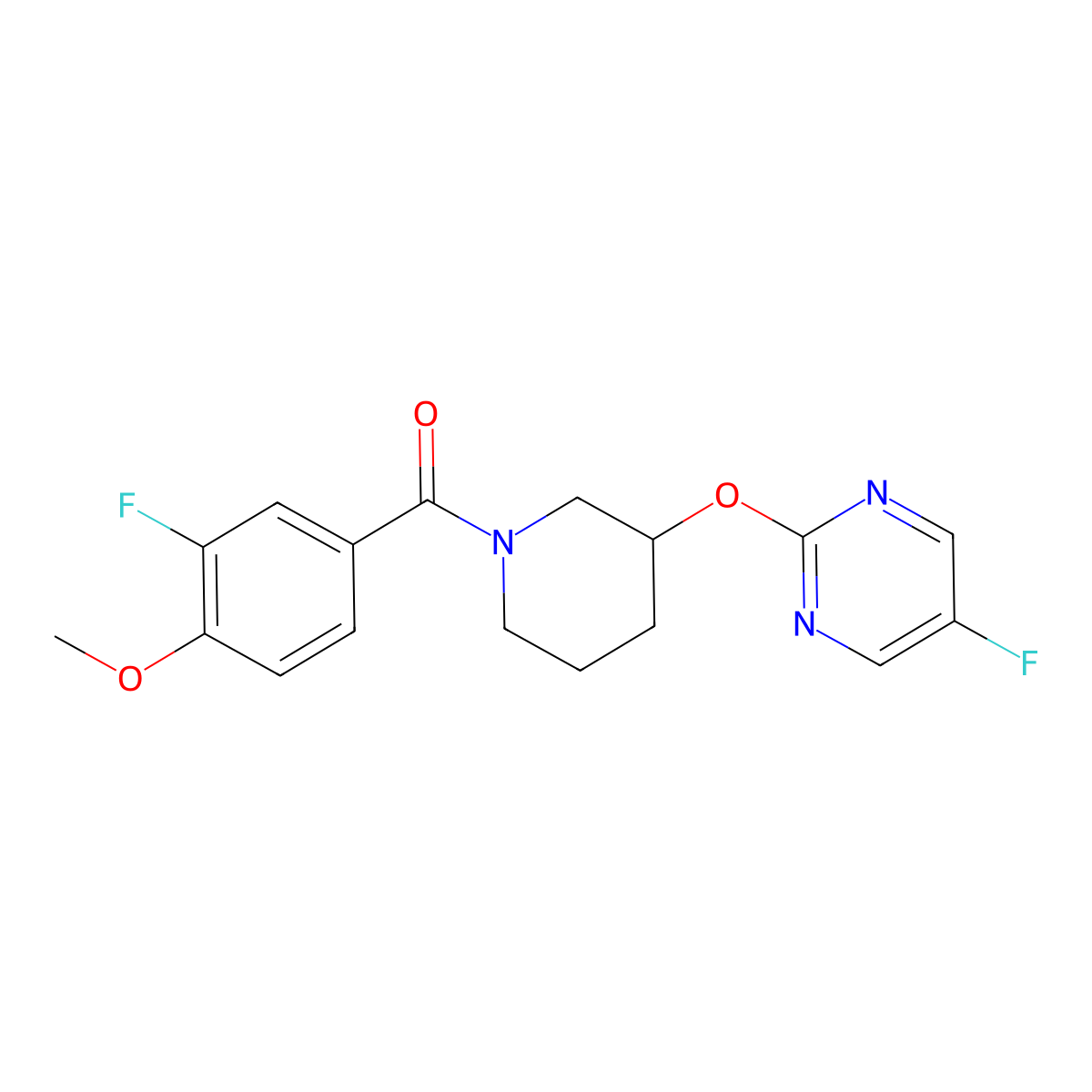 (3-Fluoro-4-methoxyphenyl)(3-((5-fluoropyrimidin-2-yl)oxy)piperidin-1-yl)methanone molecular structure, CAS 2034528-46-4