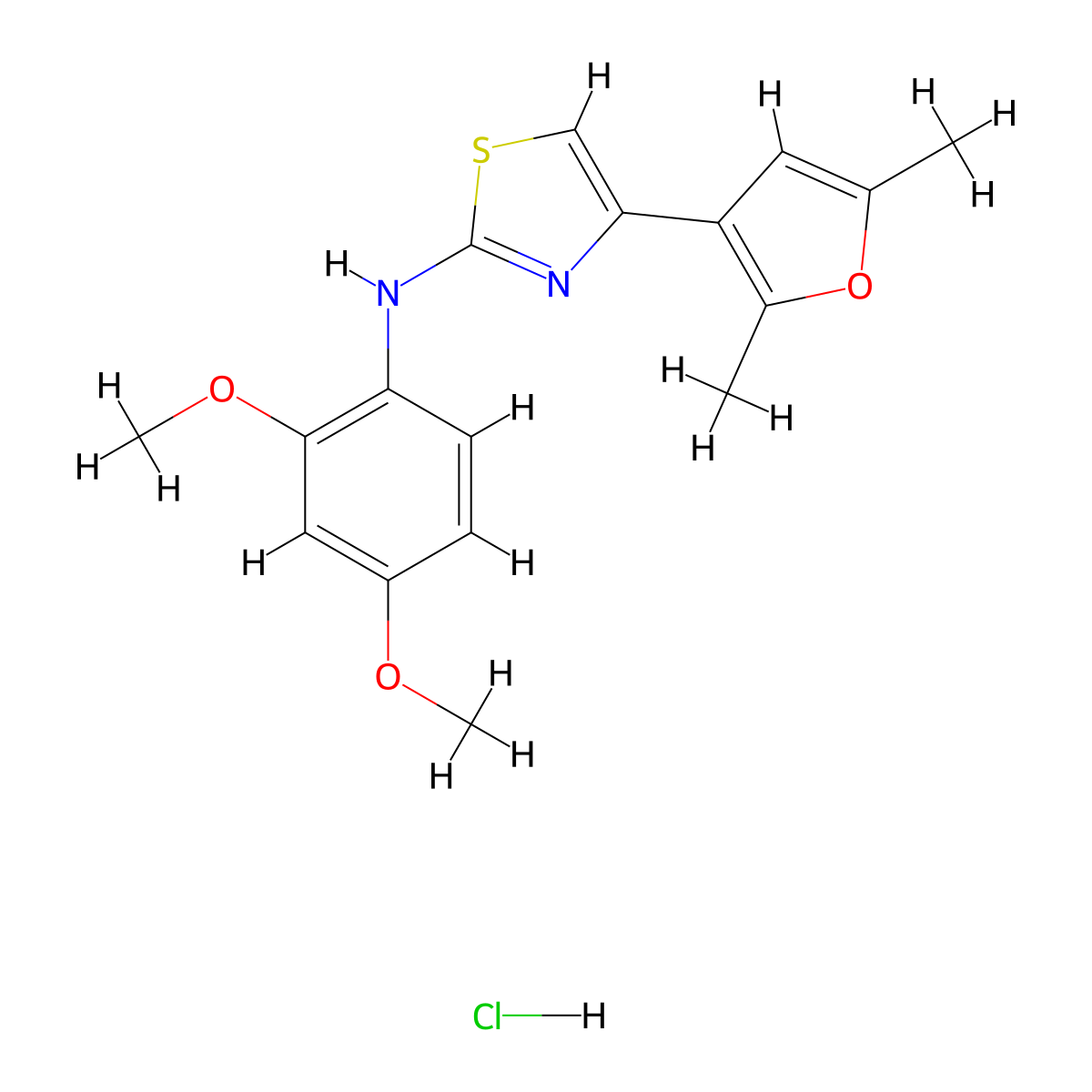 N-(2,4-dimethoxyphenyl)-4-(2,5-dimethylfuran-3-yl)thiazol-2-amine hydrochloride molecular structure, CAS 2034528-51-1