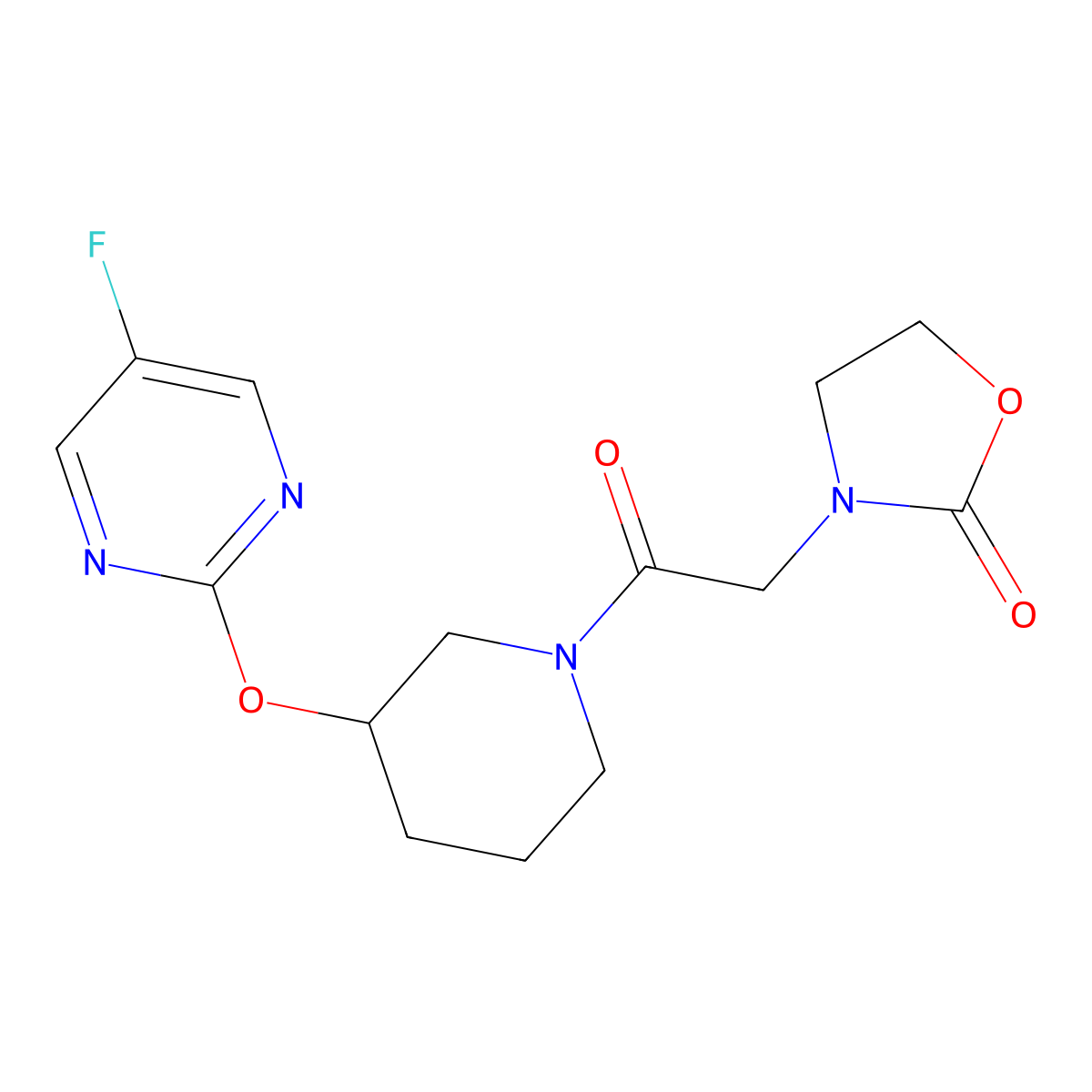 3-(2-(3-((5-Fluoropyrimidin-2-yl)oxy)piperidin-1-yl)-2-oxoethyl)oxazolidin-2-one molecular structure, CAS 2034528-55-5