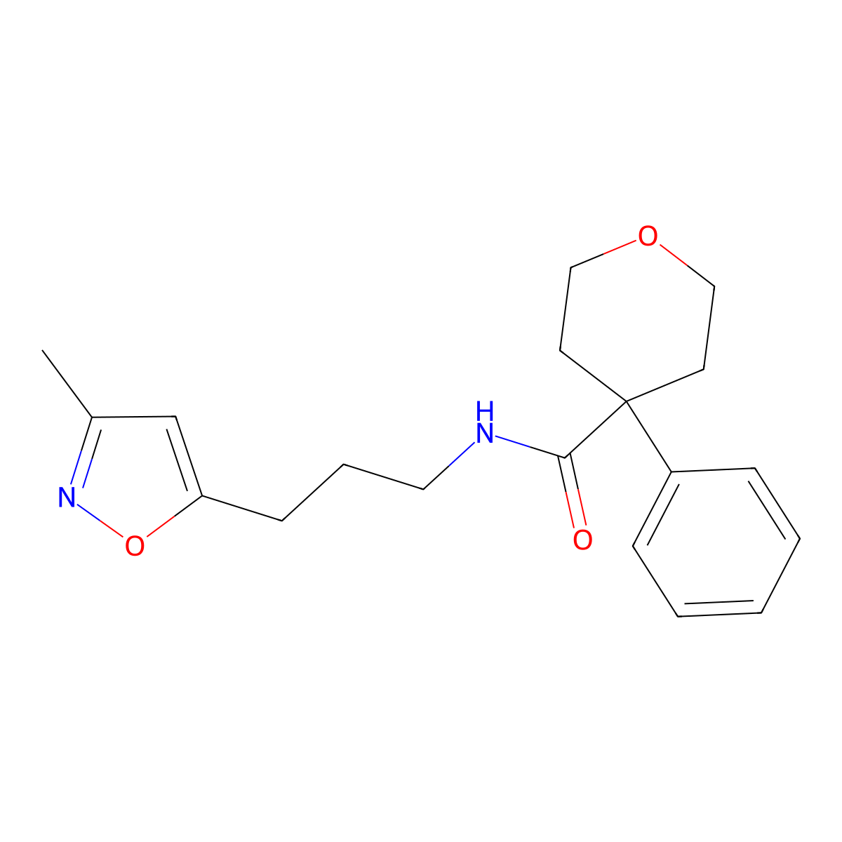 N-(3-(3-methylisoxazol-5-yl)propyl)-4-phenyltetrahydro-2H-pyran-4-carboxamide molecular structure, CAS 2034528-56-6
