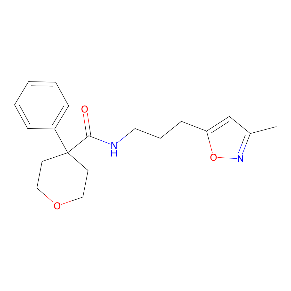 N-(3-(3-methylisoxazol-5-yl)propyl)-4-phenyltetrahydro-2H-pyran-4-carboxamide molecular structure, CAS 2034528-56-6