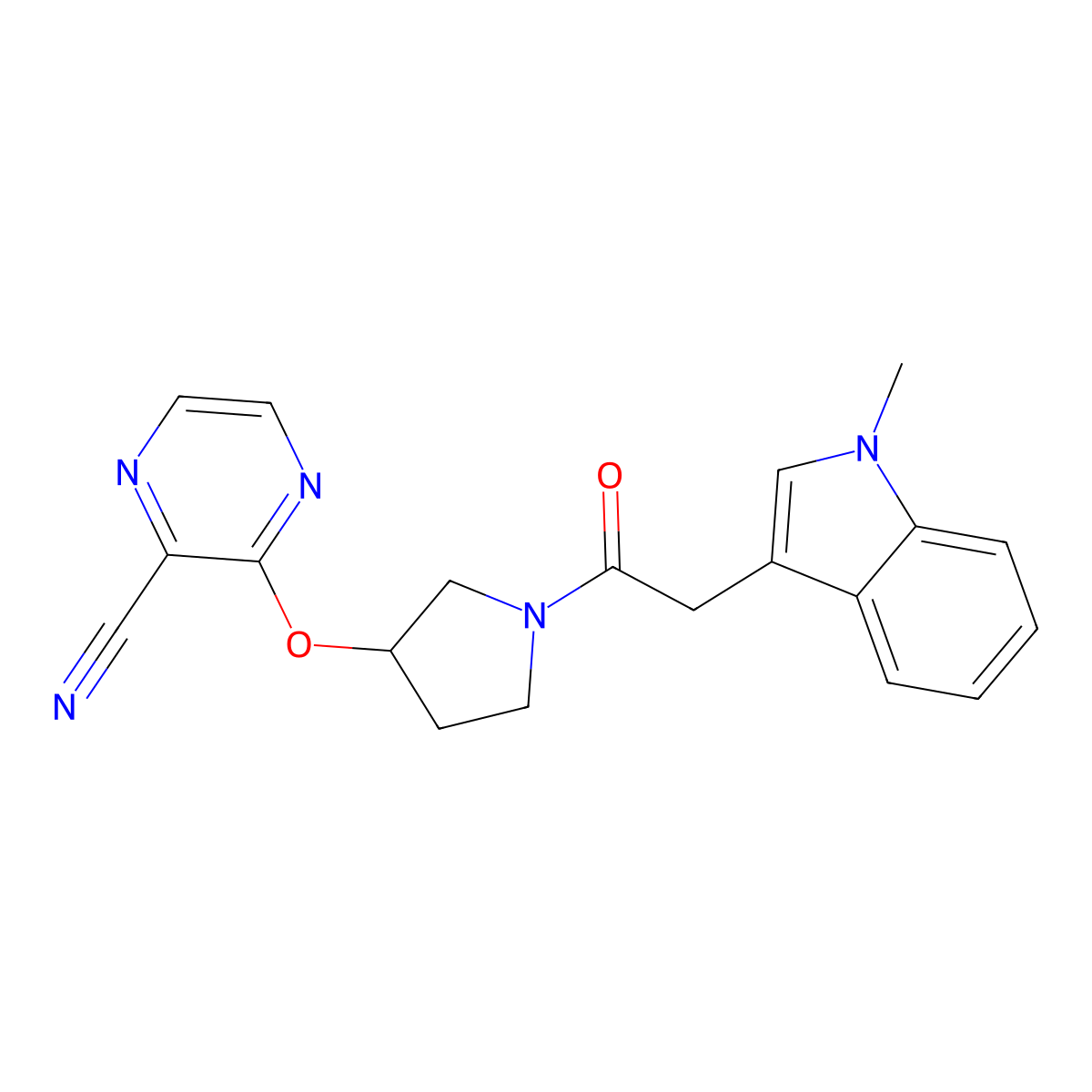 3-((1-(2-(1-methyl-1H-indol-3-yl)acetyl)pyrrolidin-3-yl)oxy)pyrazine-2-carbonitrile molecular structure, CAS 2034528-59-9