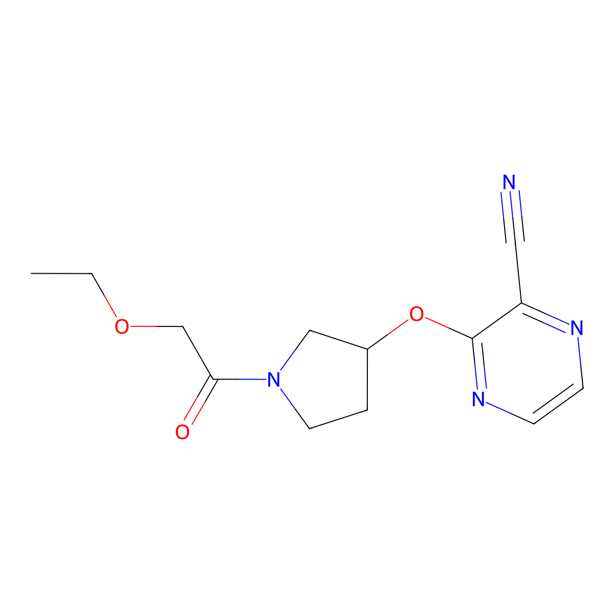 3-((1-(2-Ethoxyacetyl)pyrrolidin-3-yl)oxy)pyrazine-2-carbonitrile molecular structure, CAS 2034528-65-7
