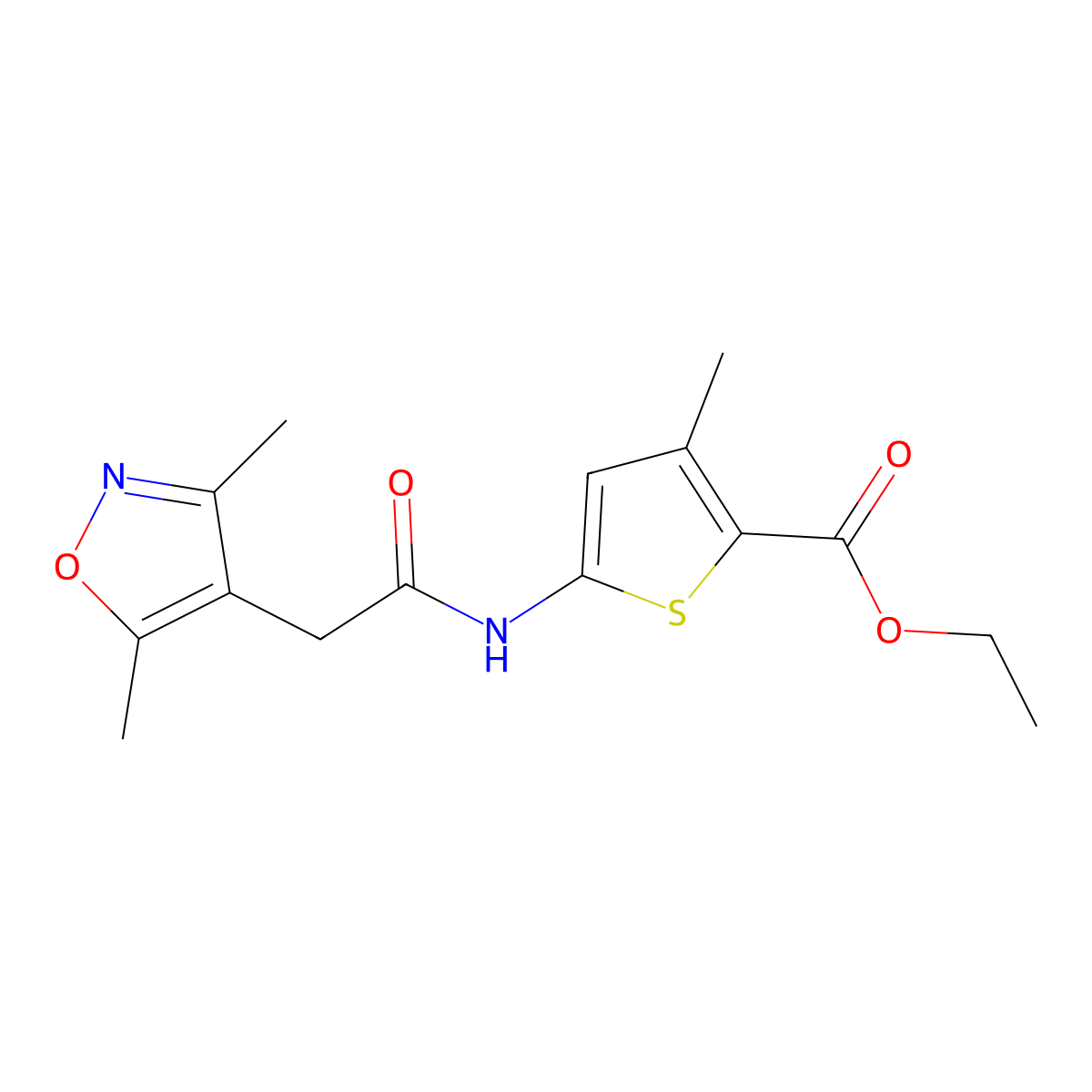 Ethyl 5-(2-(3,5-dimethylisoxazol-4-yl)acetamido)-3-methylthiophene-2-carboxylate molecular structure, CAS 2034528-70-4