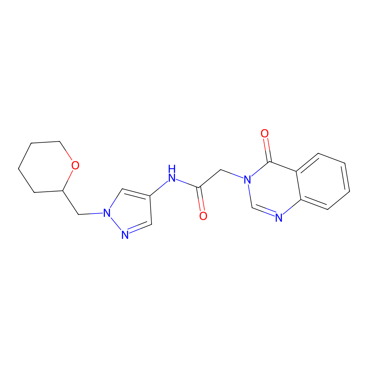2-(4-oxoquinazolin-3(4H)-yl)-N-(1-((tetrahydro-2H-pyran-2-yl)methyl)-1H-pyrazol-4-yl)acetamide molecular structure, CAS 2034528-72-6