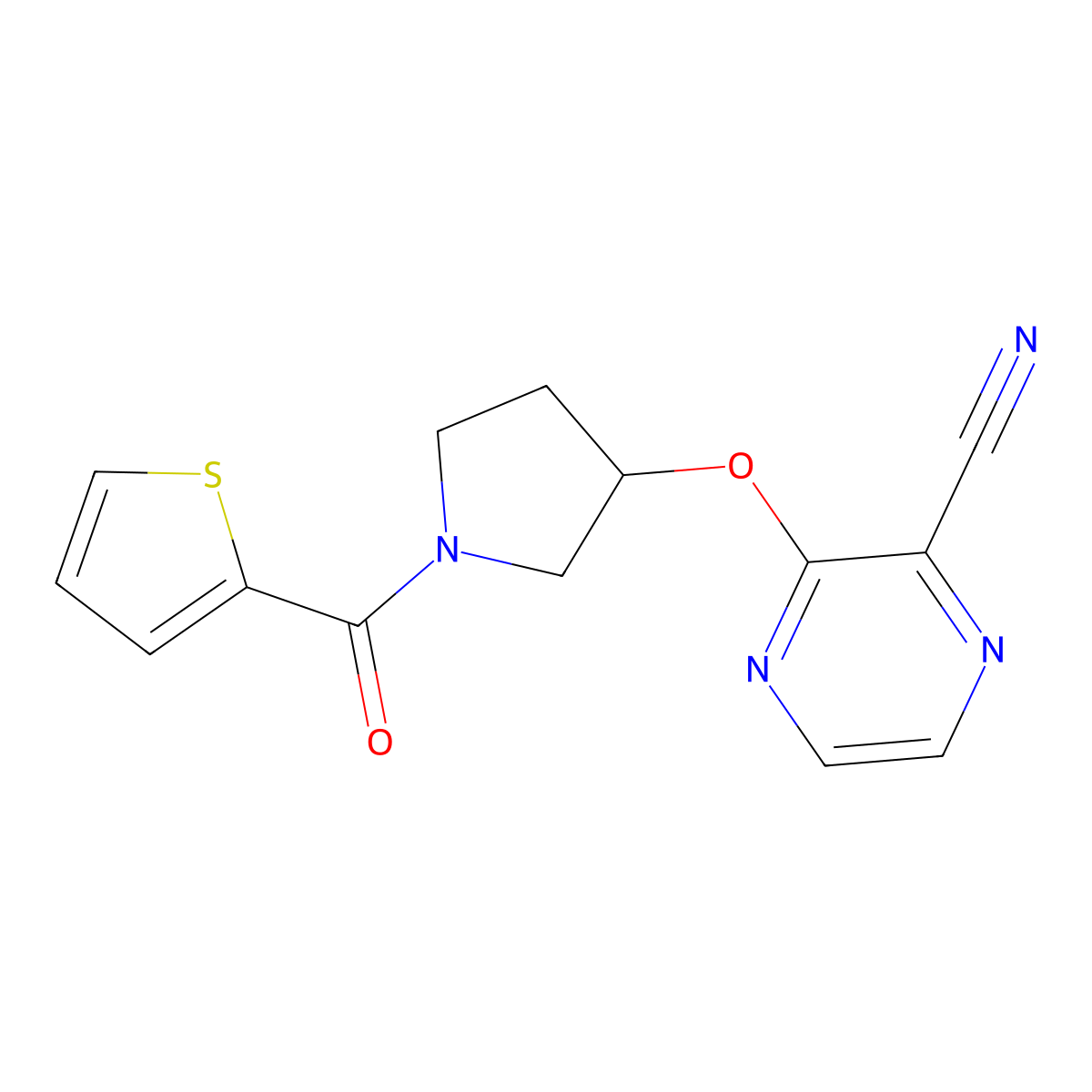3-{[1-(Thiophene-2-carbonyl)pyrrolidin-3-yl]oxy}pyrazine-2-carbonitrile molecular structure, CAS 2034528-77-1