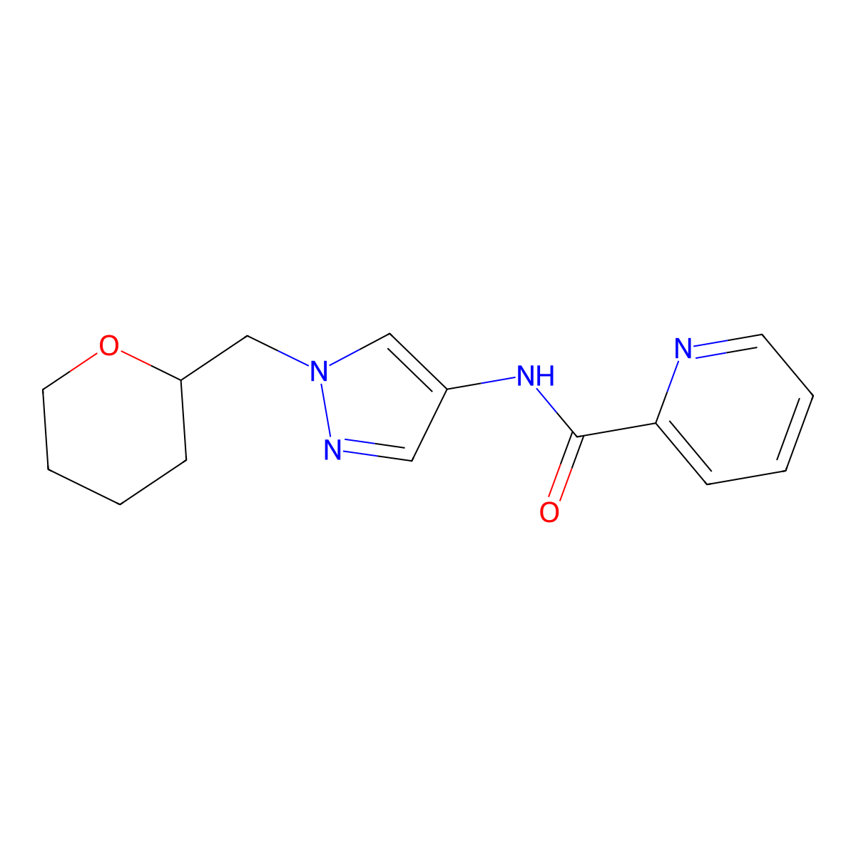 N-(1-((tetrahydro-2H-pyran-2-yl)methyl)-1H-pyrazol-4-yl)picolinamide molecular structure, CAS 2034528-81-7