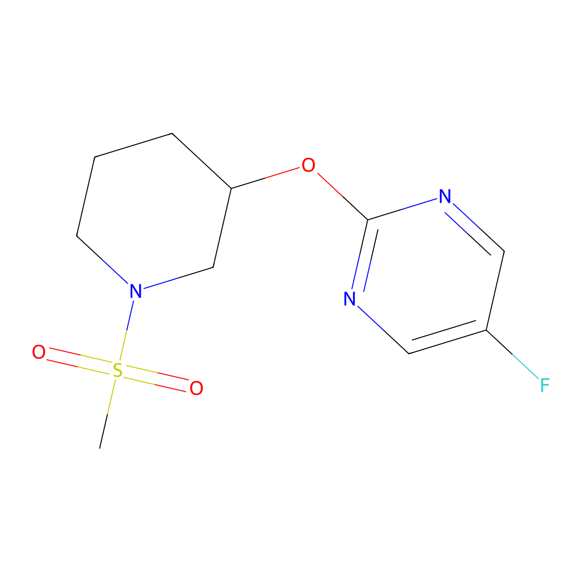 5-Fluoro-2-((1-(methylsulfonyl)piperidin-3-yl)oxy)pyrimidine molecular structure, CAS 2034528-87-3
