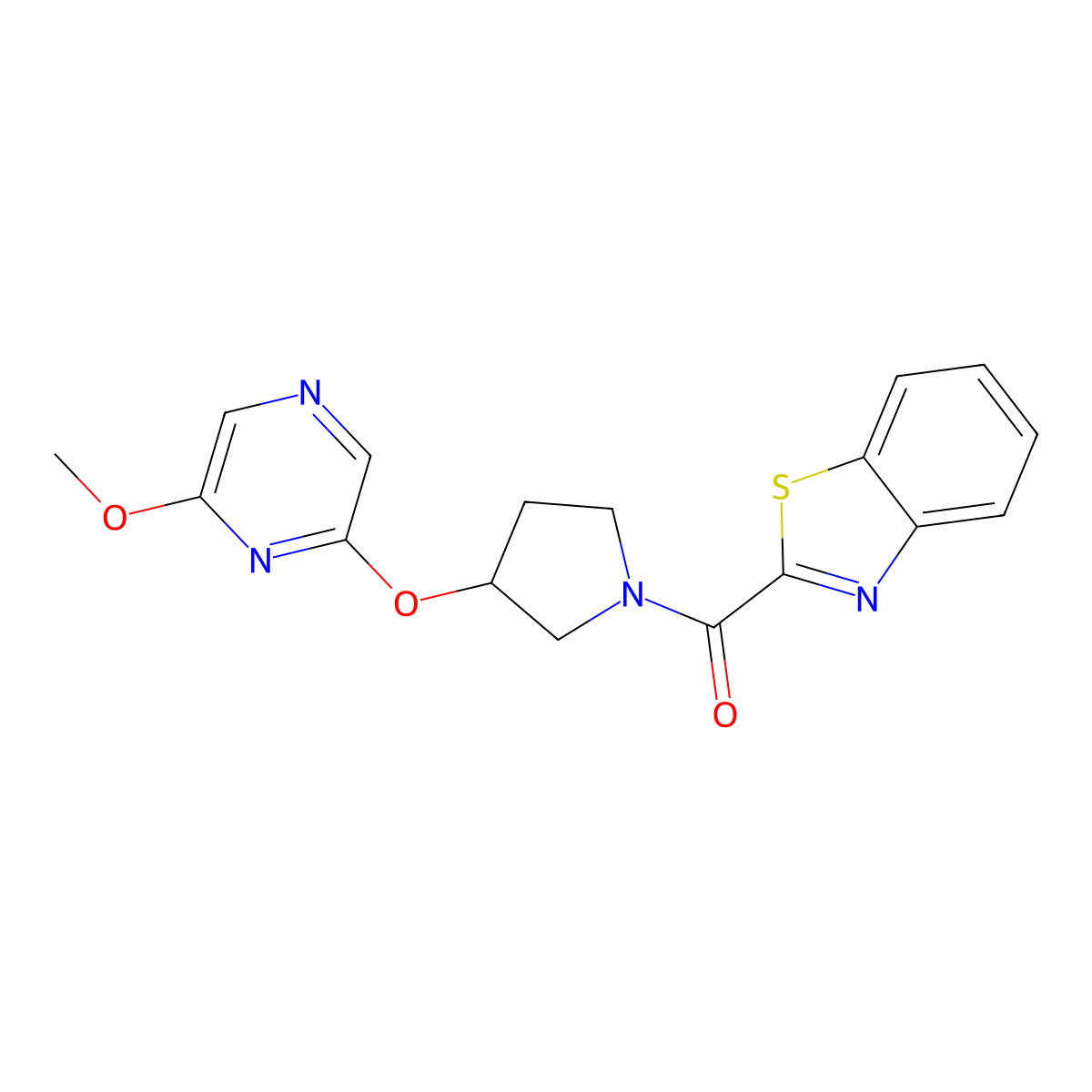 Benzo[d]thiazol-2-yl(3-((6-methoxypyrazin-2-yl)oxy)pyrrolidin-1-yl)methanone molecular structure, CAS 2034528-88-4
