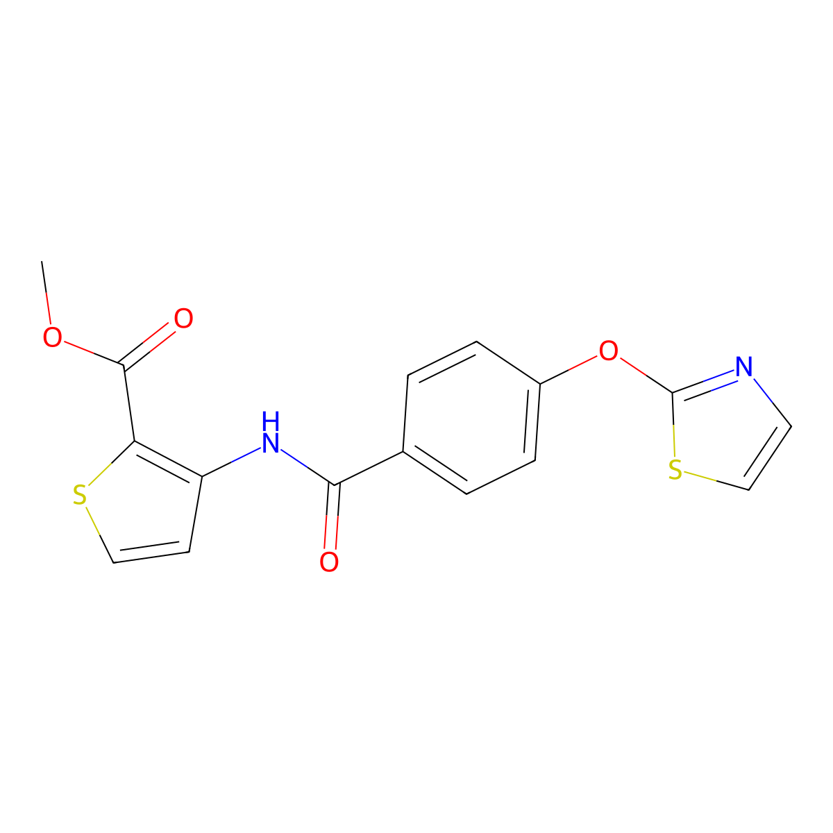 Methyl 3-(4-(thiazol-2-yloxy)benzamido)thiophene-2-carboxylate molecular structure, CAS 2034528-97-5