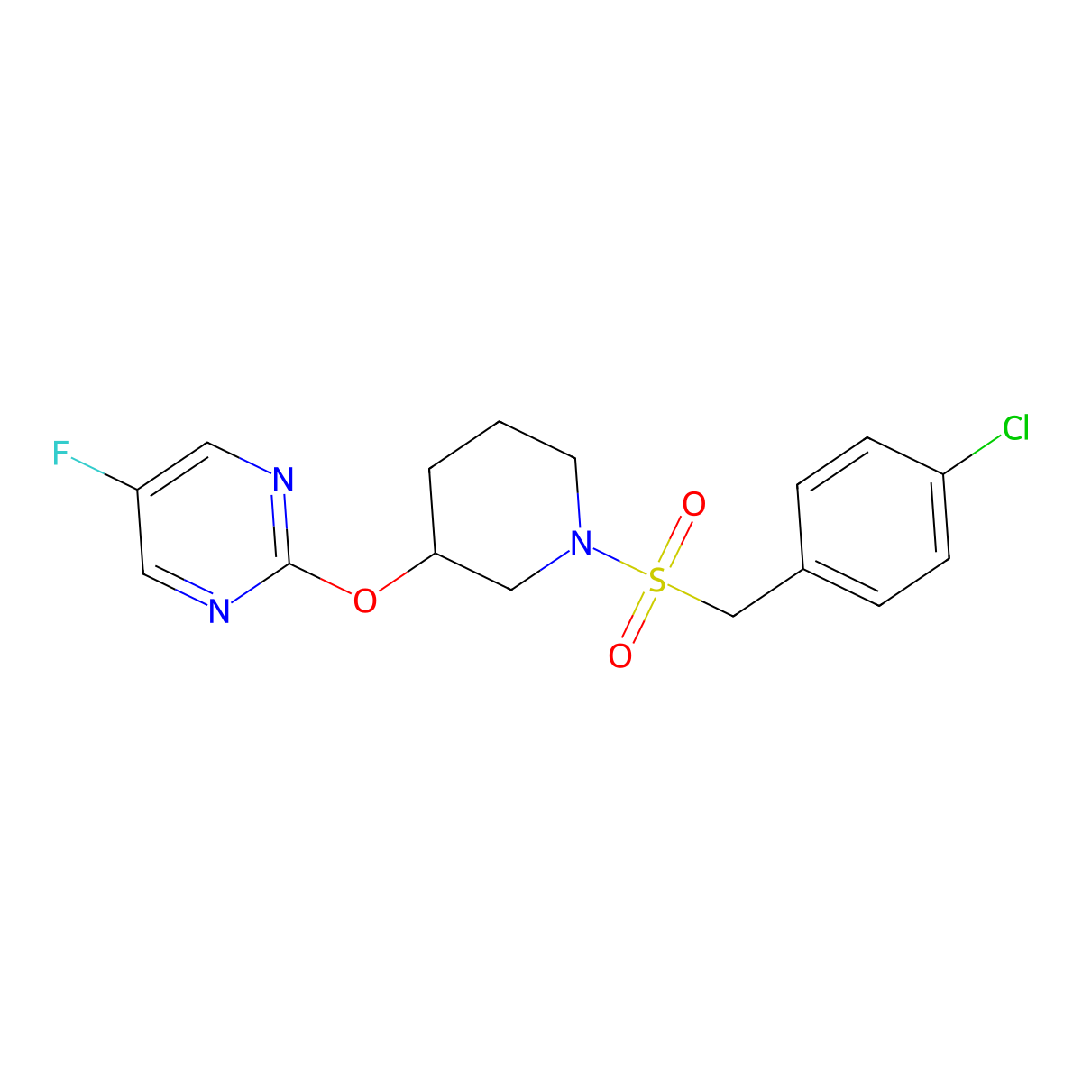 2-((1-((4-Chlorobenzyl)sulfonyl)piperidin-3-yl)oxy)-5-fluoropyrimidine molecular structure, CAS 2034528-98-6