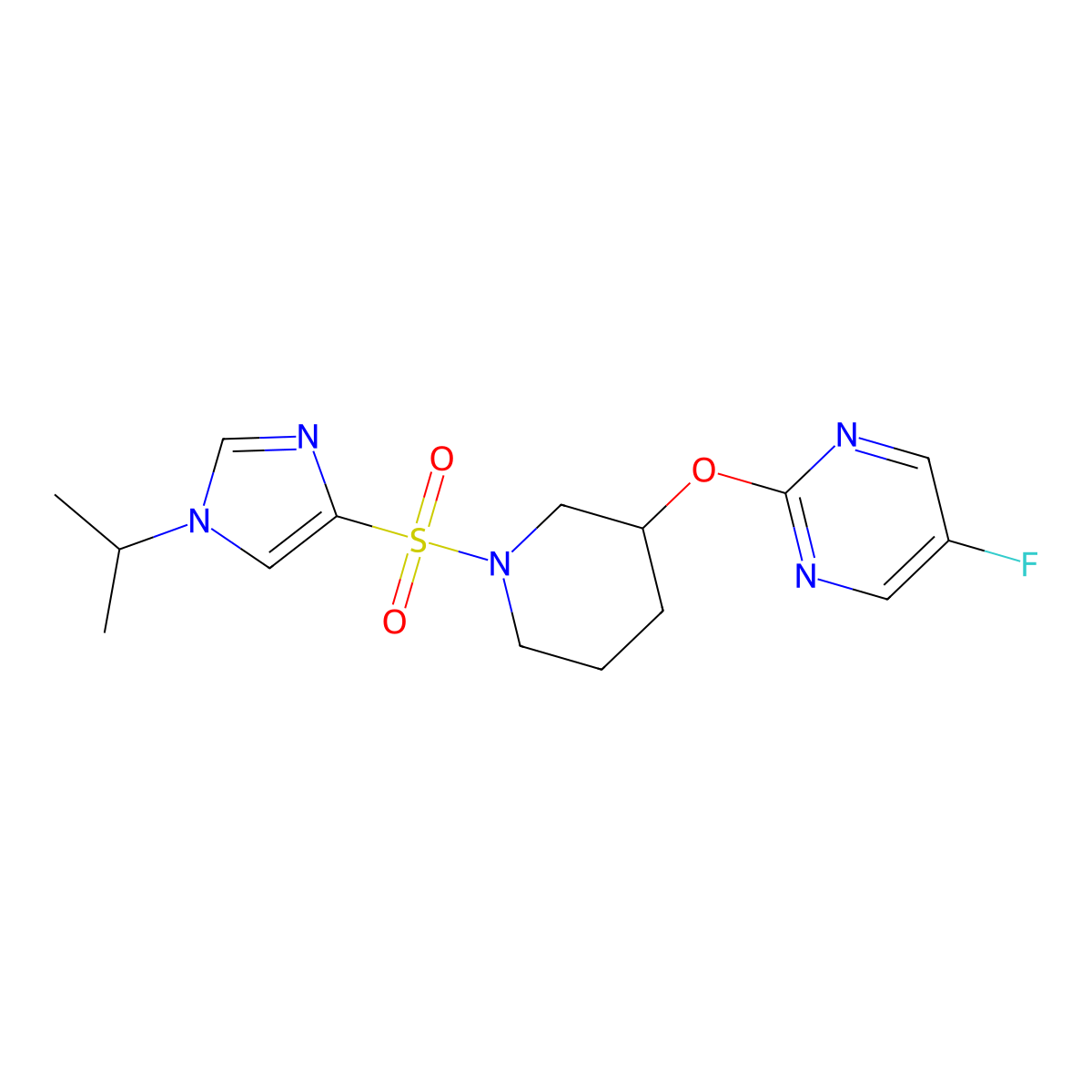 5-fluoro-2-((1-((1-isopropyl-1H-imidazol-4-yl)sulfonyl)piperidin-3-yl)oxy)pyrimidine molecular structure, CAS 2034529-09-2