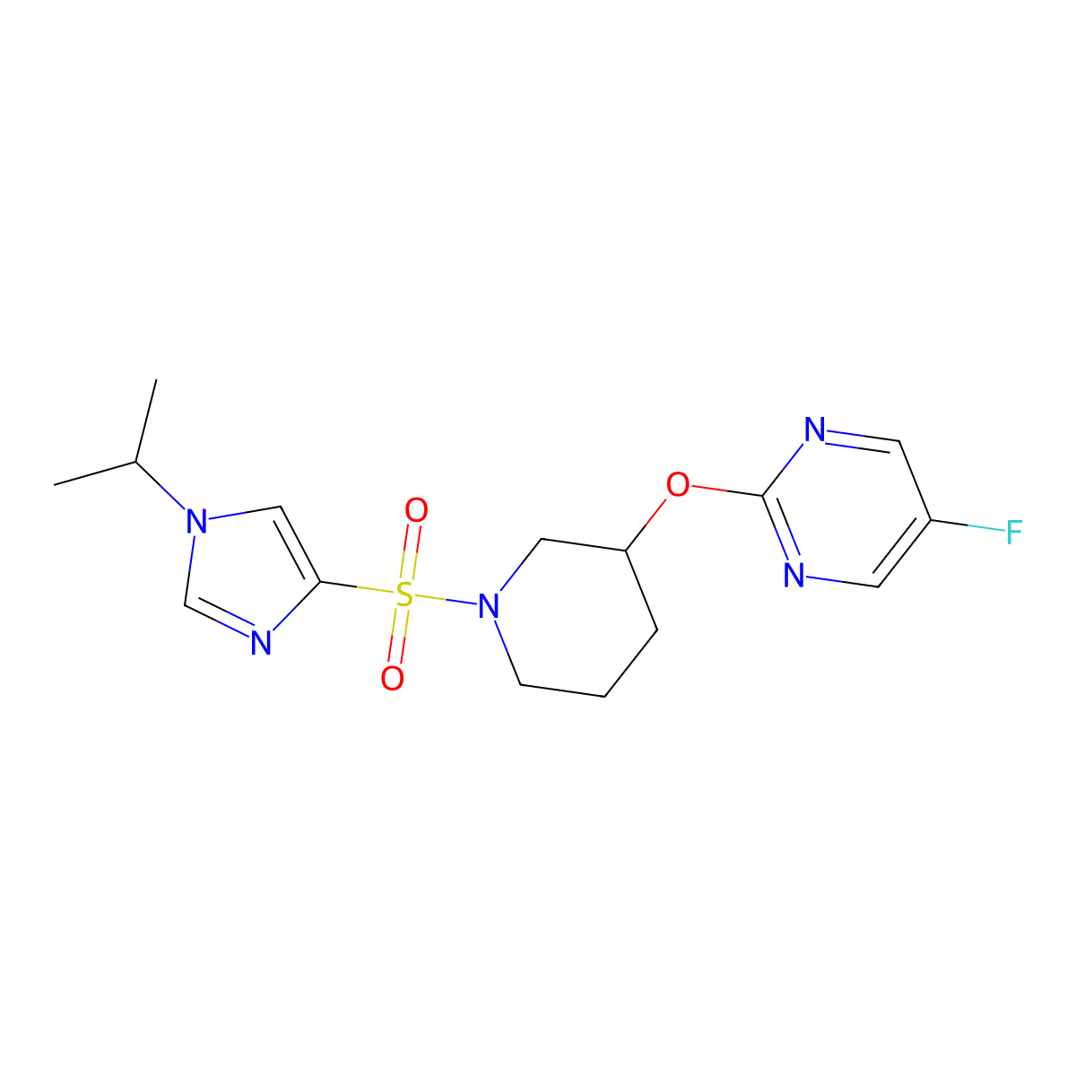 5-fluoro-2-((1-((1-isopropyl-1H-imidazol-4-yl)sulfonyl)piperidin-3-yl)oxy)pyrimidine molecular structure, CAS 2034529-09-2