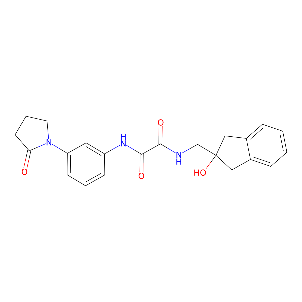 N1-((2-hydroxy-2,3-dihydro-1H-inden-2-yl)methyl)-N2-(3-(2-oxopyrrolidin-1-yl)phenyl)oxalamide molecular structure, CAS 2034529-10-5