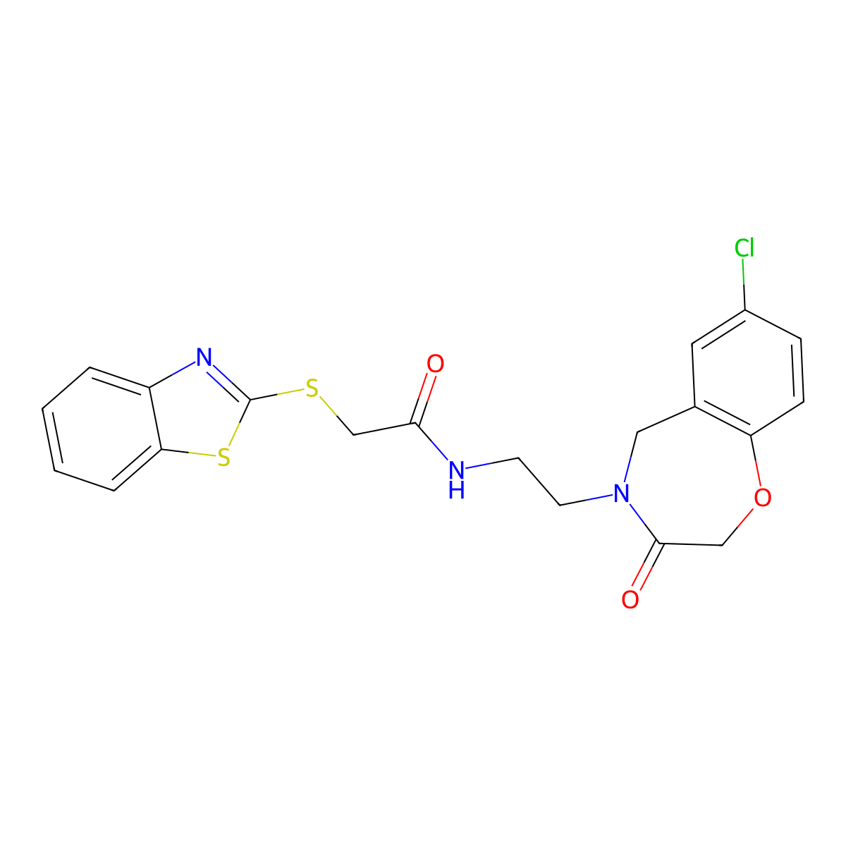 2-(benzo[d]thiazol-2-ylthio)-N-(2-(7-chloro-3-oxo-2,3-dihydrobenzo[f][1,4]oxazepin-4(5H)-yl)ethyl)acetamide molecular structure, CAS 2034529-13-8