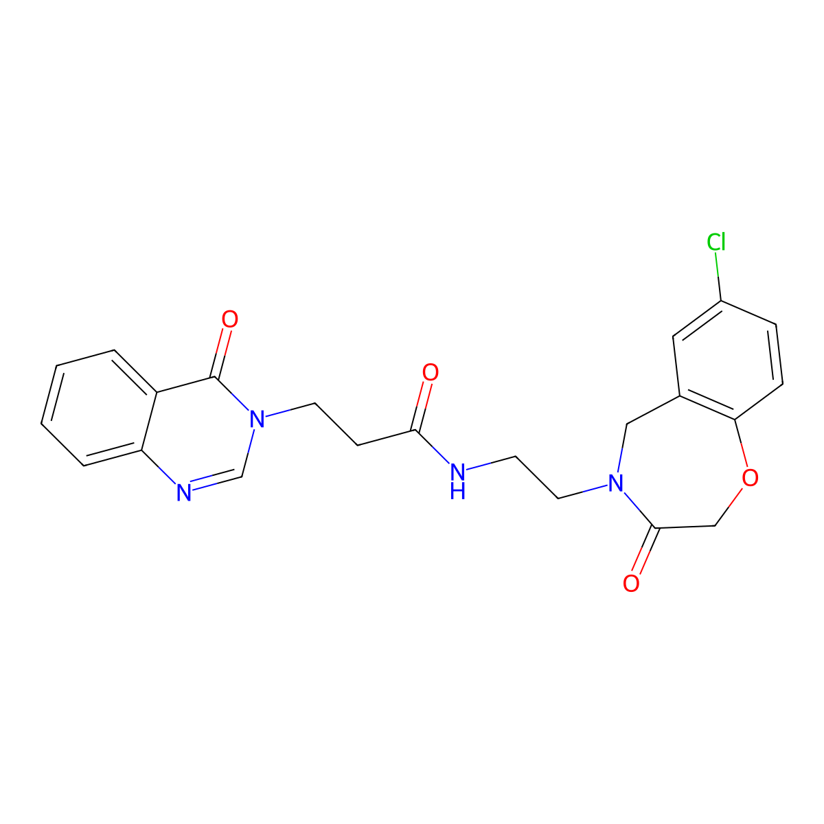 N-(2-(7-chloro-3-oxo-2,3-dihydrobenzo[f][1,4]oxazepin-4(5H)-yl)ethyl)-3-(4-oxoquinazolin-3(4H)-yl)propanamide molecular structure, CAS 2034529-21-8