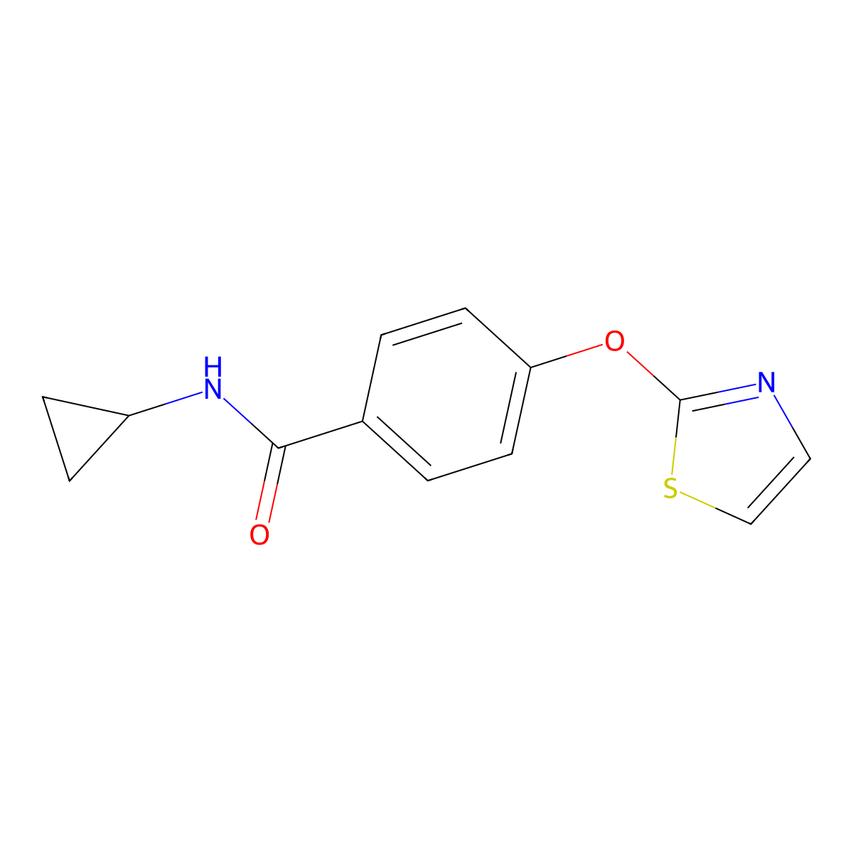 N-cyclopropyl-4-(thiazol-2-yloxy)benzamide molecular structure, CAS 2034529-26-3