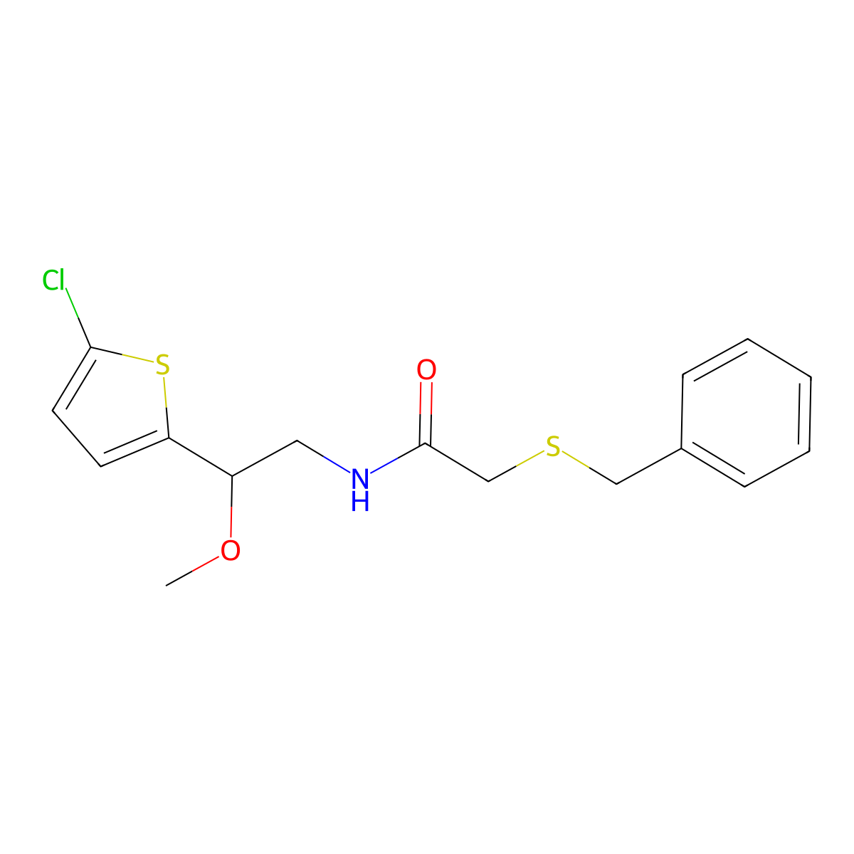 2-(benzylthio)-N-(2-(5-chlorothiophen-2-yl)-2-methoxyethyl)acetamide molecular structure, CAS 2034529-28-5