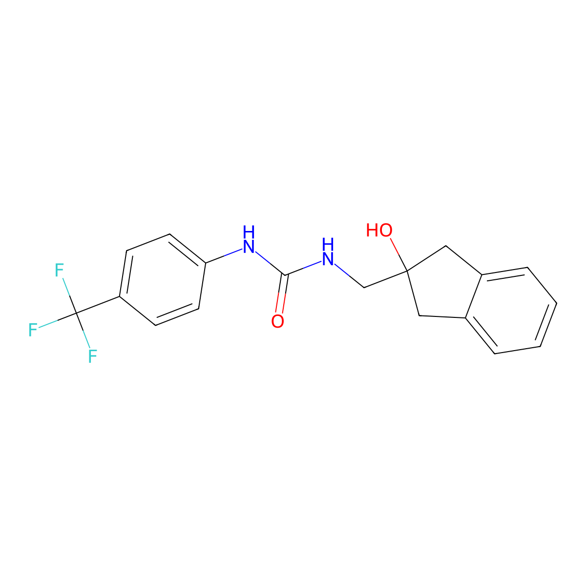 1-((2-hydroxy-2,3-dihydro-1H-inden-2-yl)methyl)-3-(4-(trifluoromethyl)phenyl)urea molecular structure, CAS 2034529-29-6