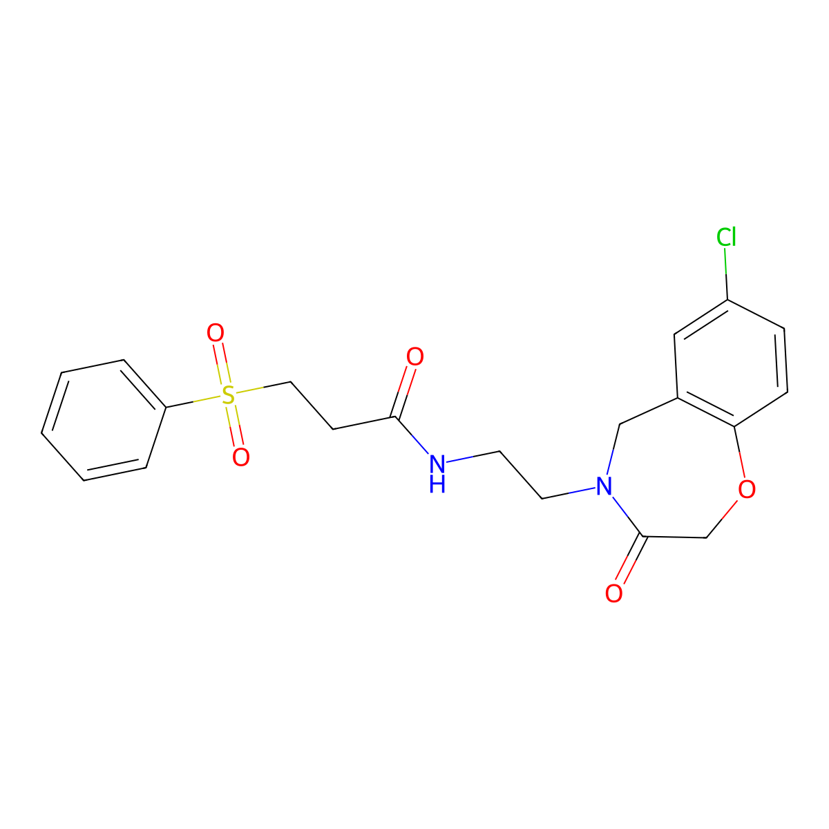 N-(2-(7-chloro-3-oxo-2,3-dihydrobenzo[f][1,4]oxazepin-4(5H)-yl)ethyl)-3-(phenylsulfonyl)propanamide molecular structure, CAS 2034529-31-0