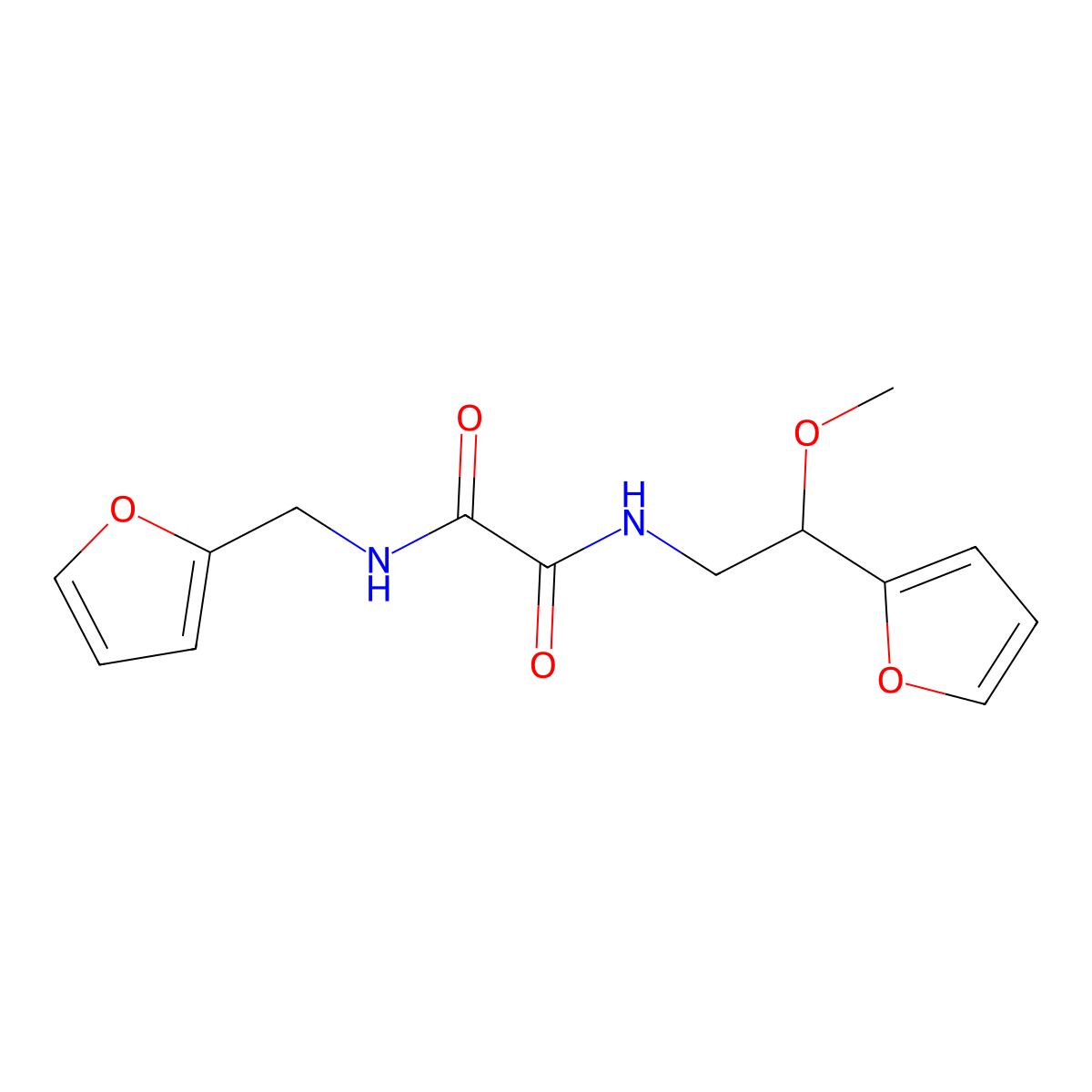 N1-(2-(furan-2-yl)-2-methoxyethyl)-N2-(furan-2-ylmethyl)oxalamide molecular structure, CAS 2034529-41-2