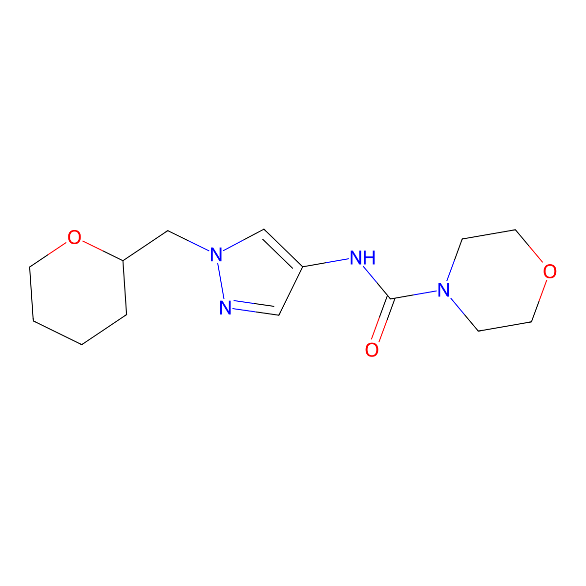 N-(1-((tetrahydro-2H-pyran-2-yl)methyl)-1H-pyrazol-4-yl)morpholine-4-carboxamide molecular structure, CAS 2034529-48-9