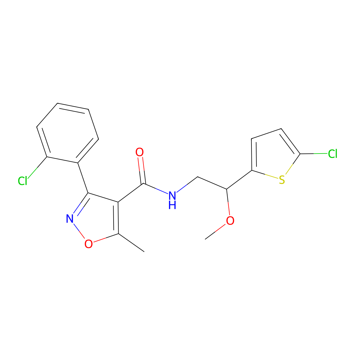 3-(2-chlorophenyl)-N-(2-(5-chlorothiophen-2-yl)-2-methoxyethyl)-5-methylisoxazole-4-carboxamide molecular structure, CAS 2034529-50-3