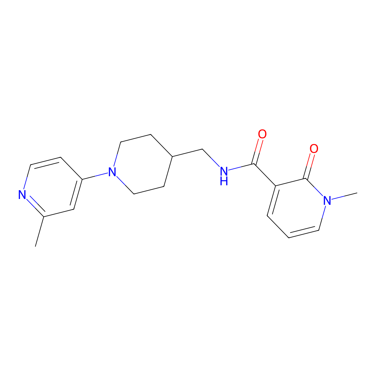 1-methyl-N-{[1-(2-methylpyridin-4-yl)piperidin-4-yl]methyl}-2-oxo-1,2-dihydropyridine-3-carboxamide molecular structure, CAS 2034529-52-5