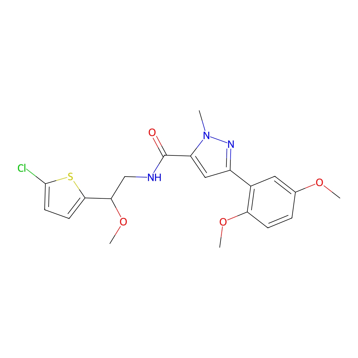 N-[2-(5-chlorothiophen-2-yl)-2-methoxyethyl]-3-(2,5-dimethoxyphenyl)-1-methyl-1H-pyrazole-5-carboxamide molecular structure, CAS 2034529-61-6