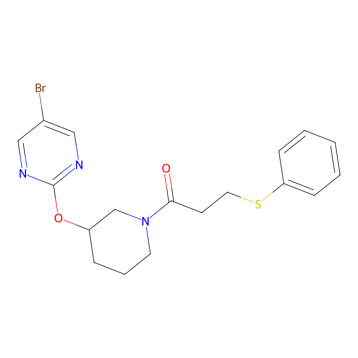 1-(3-((5-Bromopyrimidin-2-yl)oxy)piperidin-1-yl)-3-(phenylthio)propan-1-one molecular structure, CAS 2034529-62-7