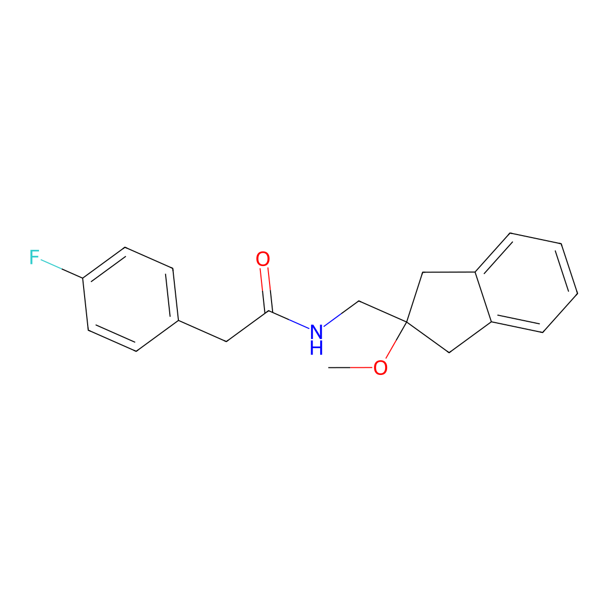 2-(4-fluorophenyl)-N-((2-methoxy-2,3-dihydro-1H-inden-2-yl)methyl)acetamide molecular structure, CAS 2034529-63-8