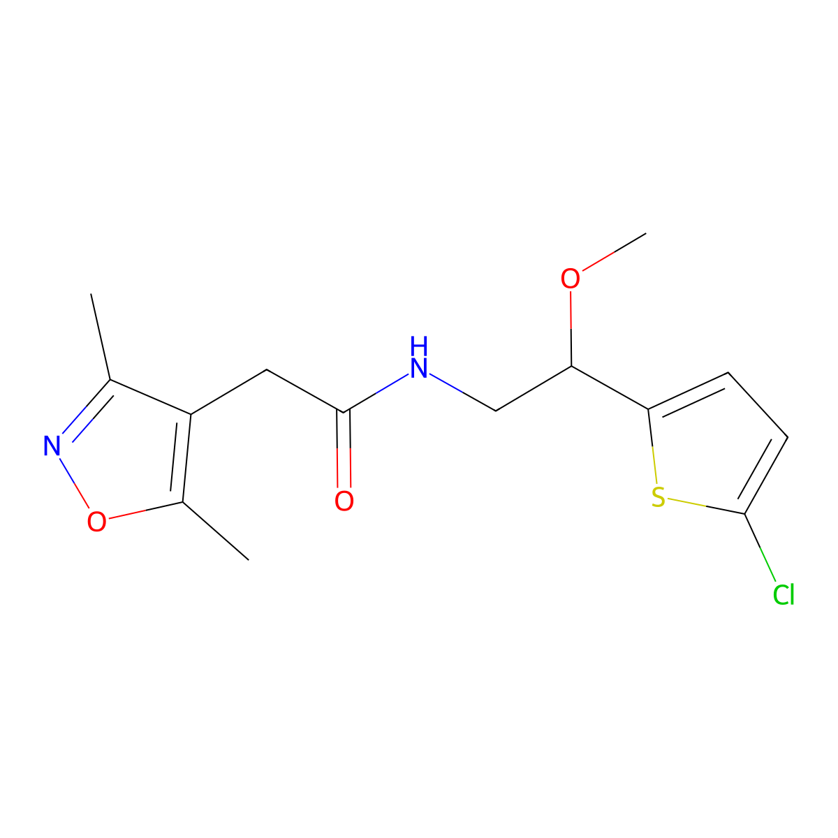 N-(2-(5-chlorothiophen-2-yl)-2-methoxyethyl)-2-(3,5-dimethylisoxazol-4-yl)acetamide molecular structure, CAS 2034529-67-2