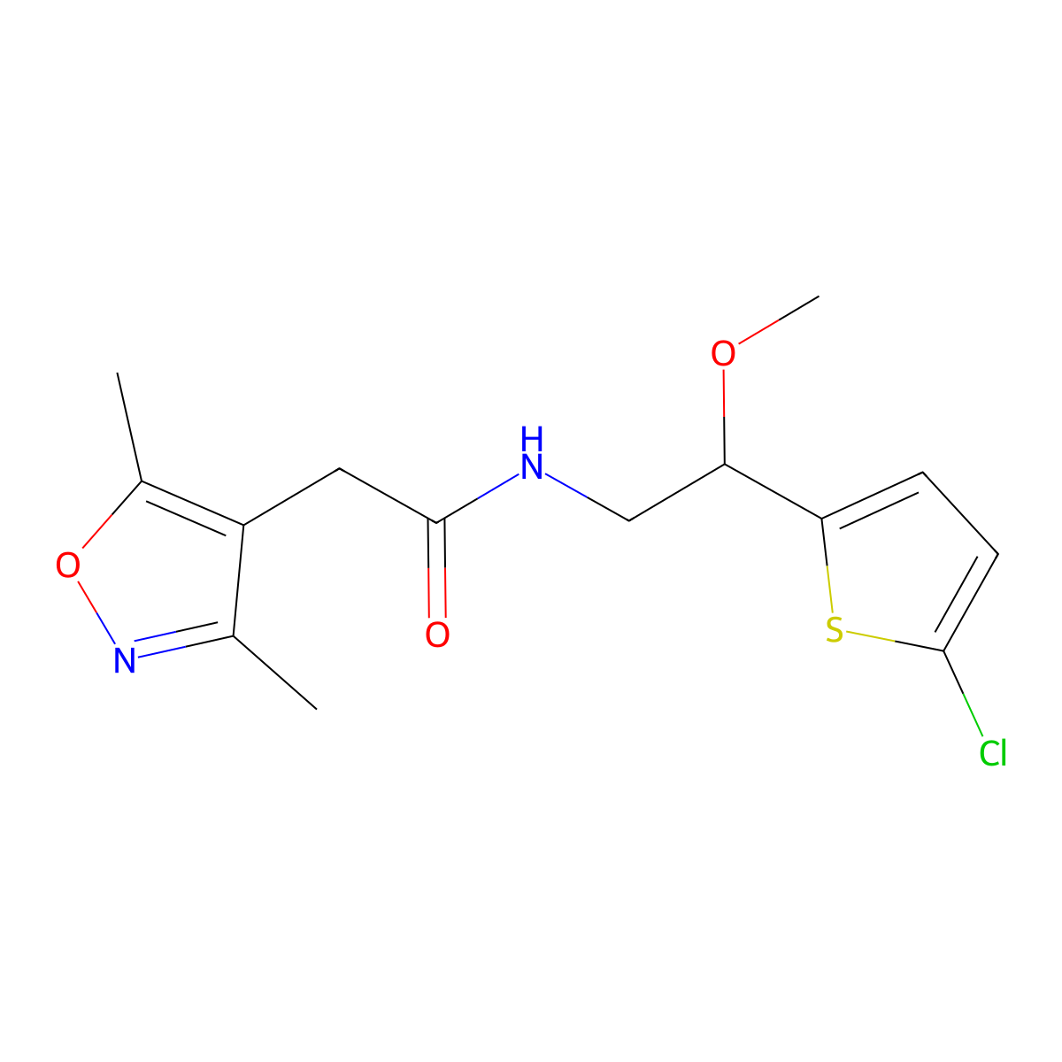 N-(2-(5-chlorothiophen-2-yl)-2-methoxyethyl)-2-(3,5-dimethylisoxazol-4-yl)acetamide molecular structure, CAS 2034529-67-2