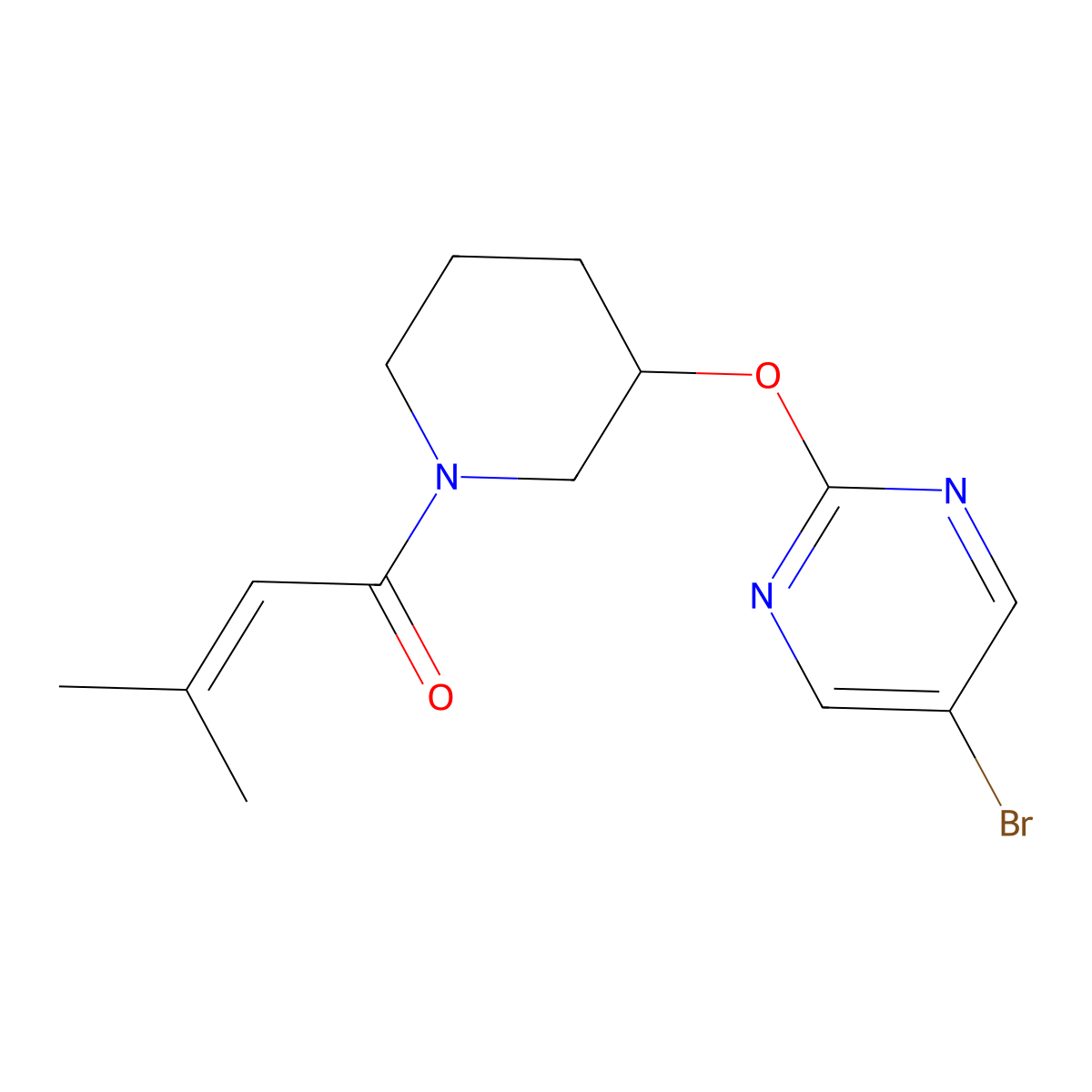 1-(3-((5-Bromopyrimidin-2-yl)oxy)piperidin-1-yl)-3-methylbut-2-en-1-one molecular structure, CAS 2034529-69-4