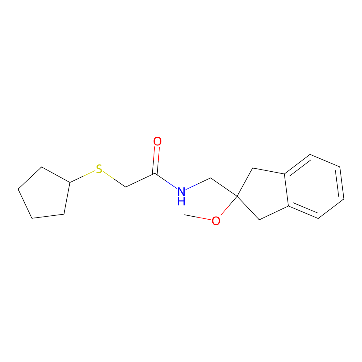 2-(cyclopentylthio)-N-((2-methoxy-2,3-dihydro-1H-inden-2-yl)methyl)acetamide molecular structure, CAS 2034529-70-7