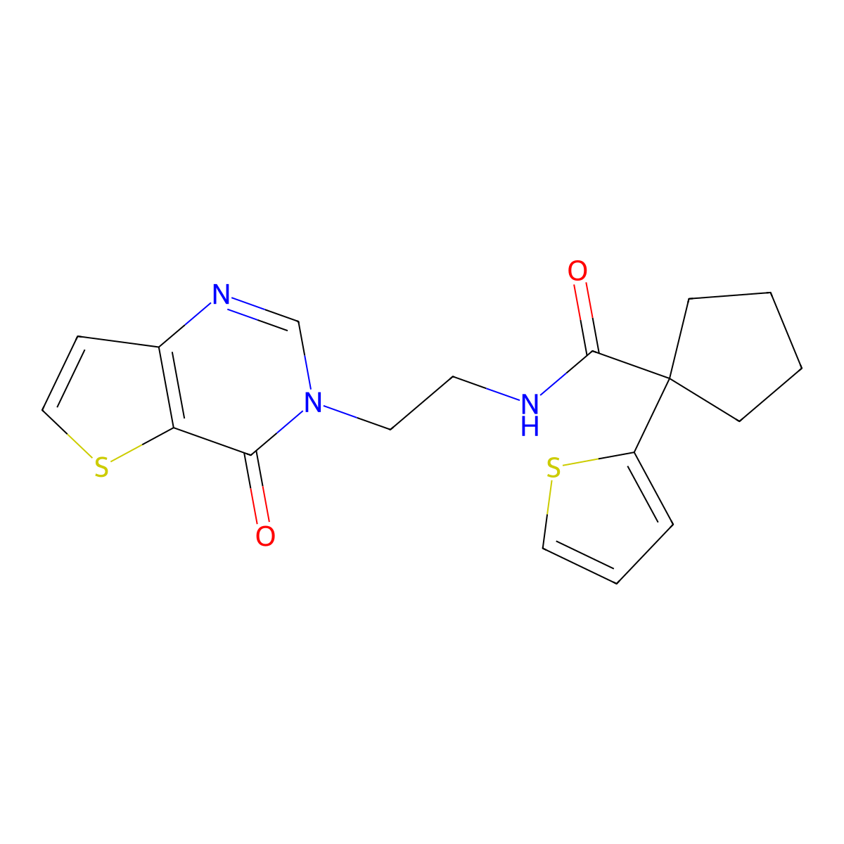 N-(2-(4-oxothieno[3,2-d]pyrimidin-3(4H)-yl)ethyl)-1-(thiophen-2-yl)cyclopentanecarboxamide molecular structure, CAS 2034529-71-8