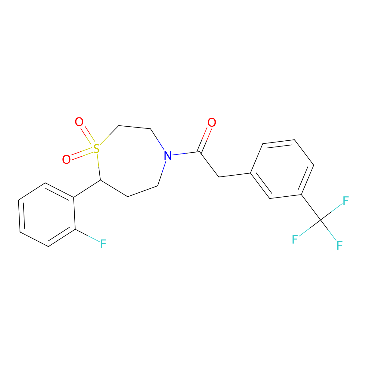 1-(7-(2-Fluorophenyl)-1,1-dioxido-1,4-thiazepan-4-yl)-2-(3-(trifluoromethyl)phenyl)ethanone molecular structure, CAS 2034529-78-5
