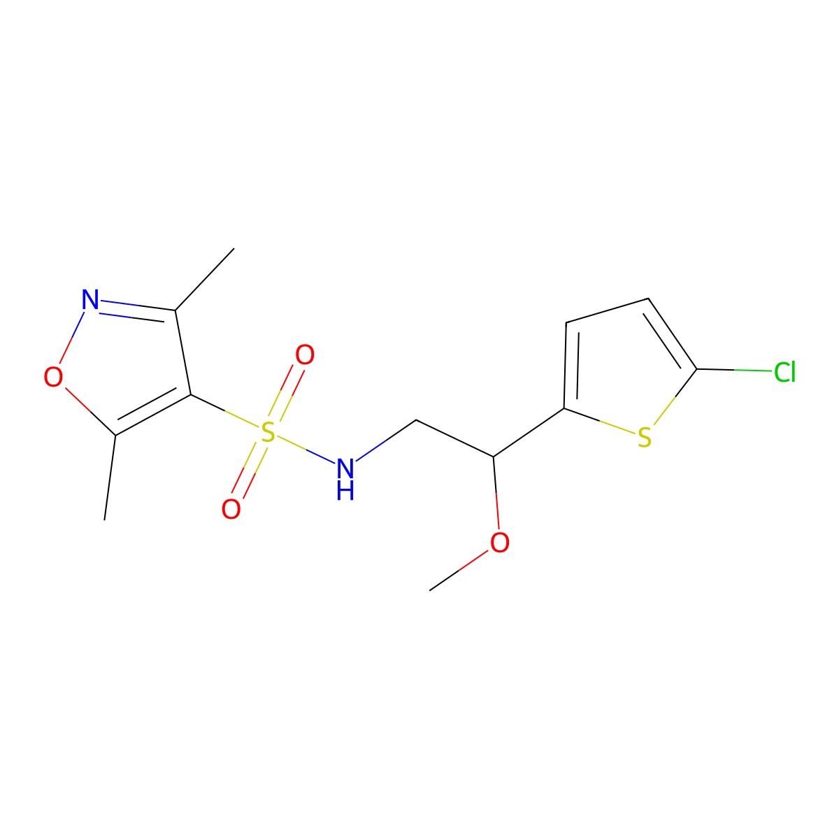 N-(2-(5-chlorothiophen-2-yl)-2-methoxyethyl)-3,5-dimethylisoxazole-4-sulfonamide molecular structure, CAS 2034529-84-3