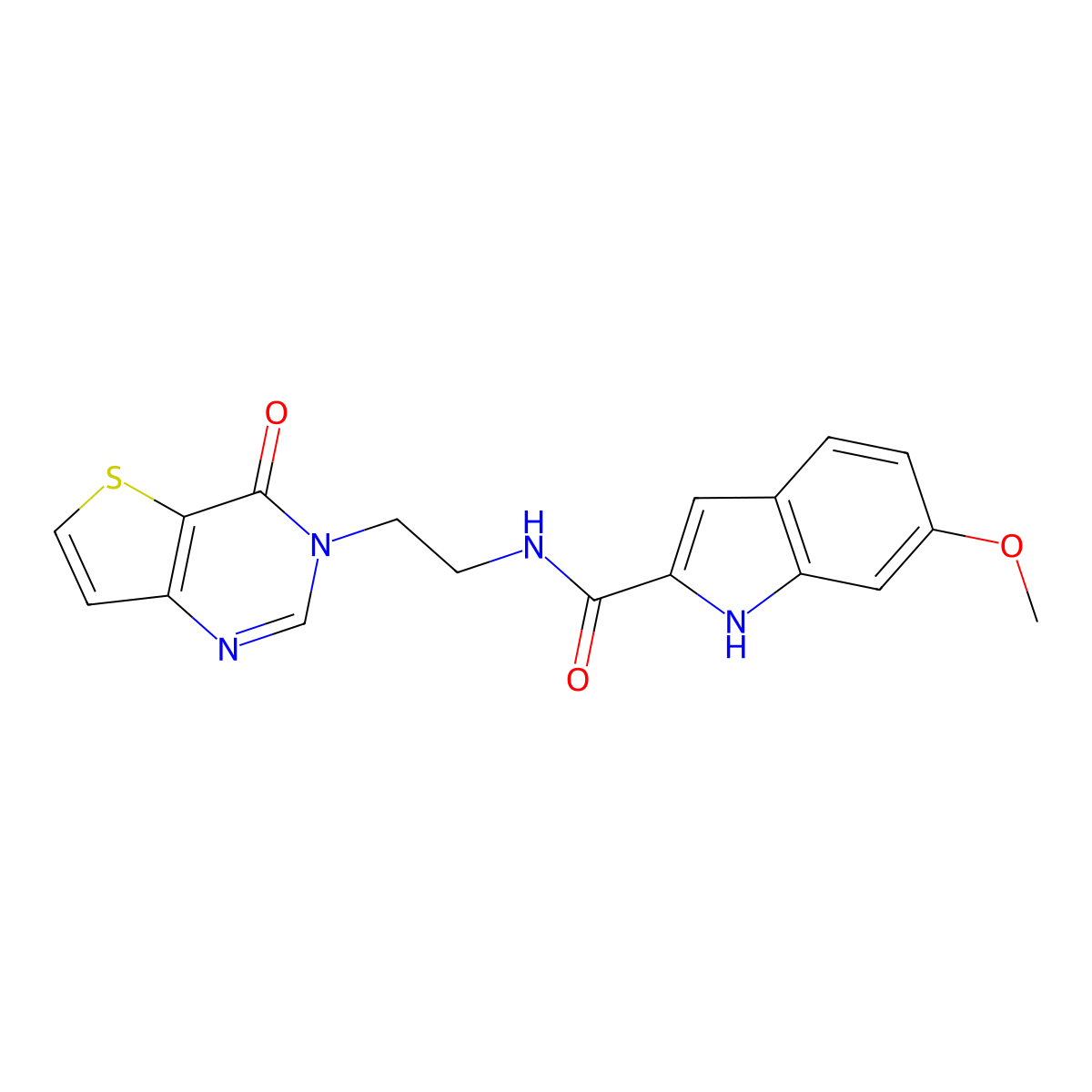 6-methoxy-N-(2-(4-oxothieno[3,2-d]pyrimidin-3(4H)-yl)ethyl)-1H-indole-2-carboxamide molecular structure, CAS 2034529-87-6