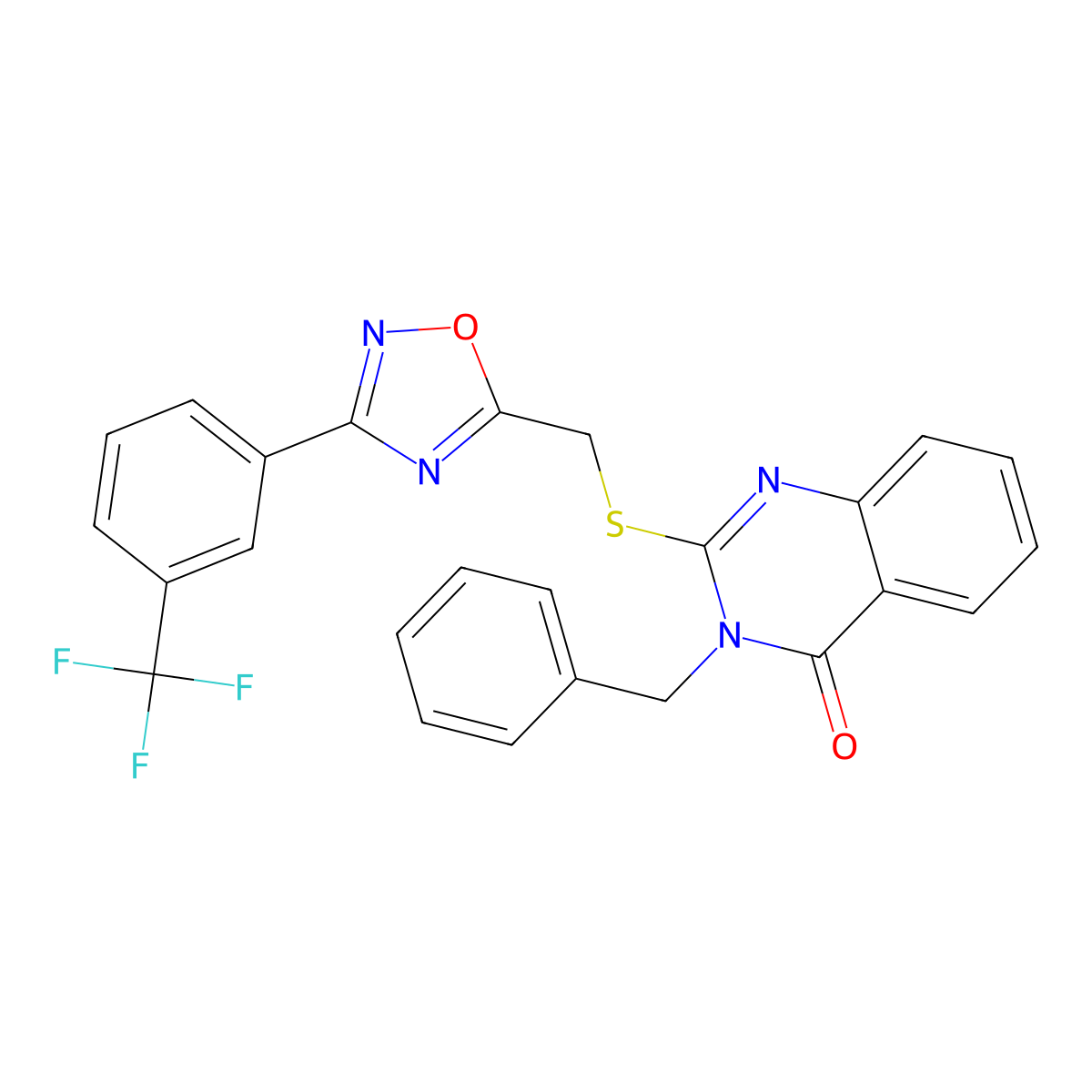 3-benzyl-2-(((3-(3-(trifluoromethyl)phenyl)-1,2,4-oxadiazol-5-yl)methyl)thio)quinazolin-4(3H)-one molecular structure, CAS 2034529-89-8