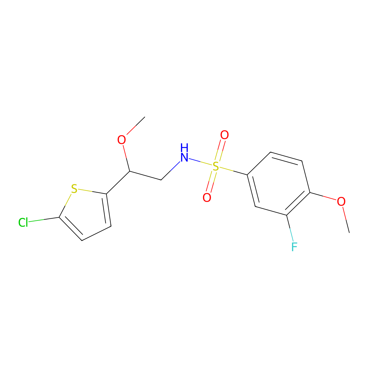 N-(2-(5-chlorothiophen-2-yl)-2-methoxyethyl)-3-fluoro-4-methoxybenzenesulfonamide molecular structure, CAS 2034529-92-3