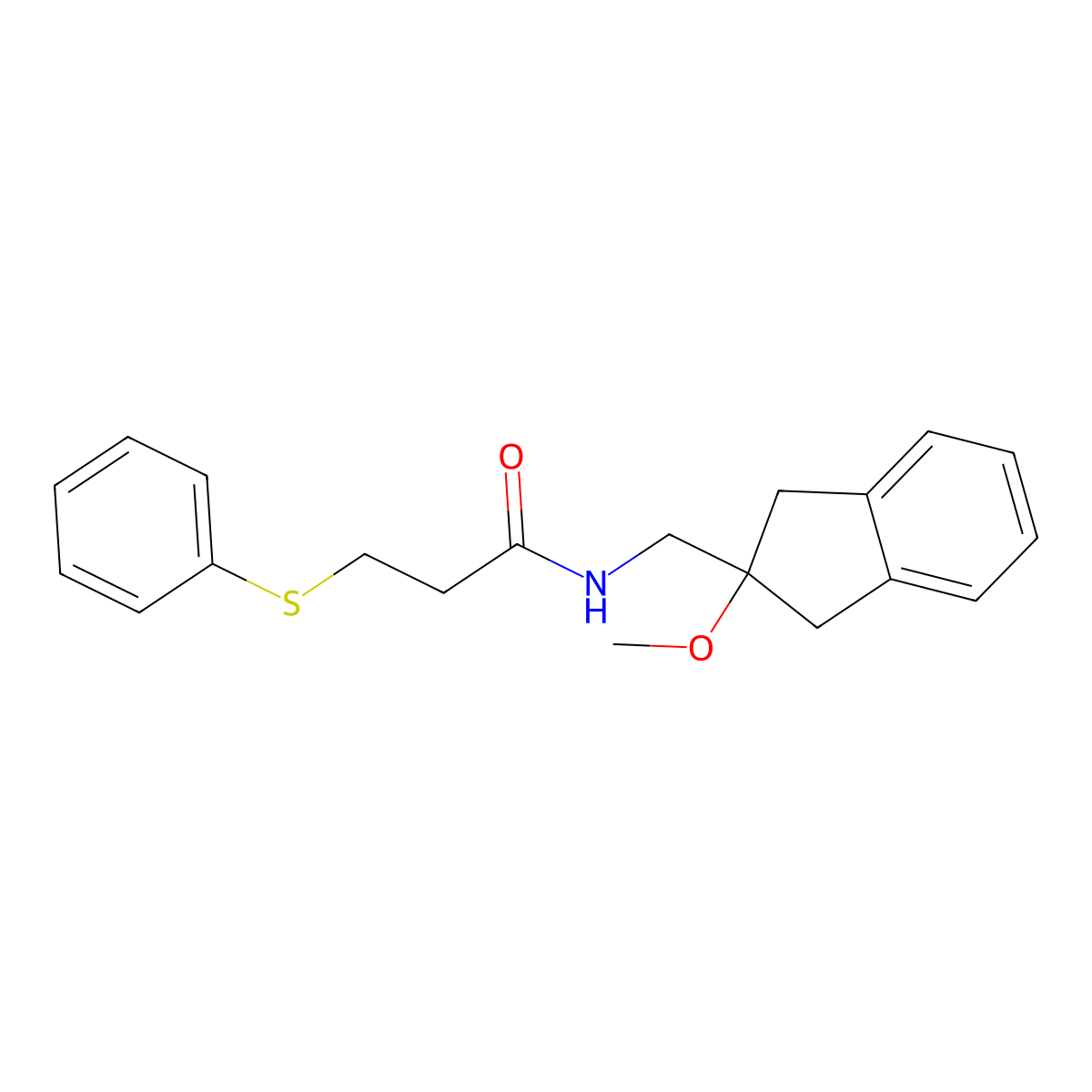 N-((2-methoxy-2,3-dihydro-1H-inden-2-yl)methyl)-3-(phenylthio)propanamide molecular structure, CAS 2034529-95-6