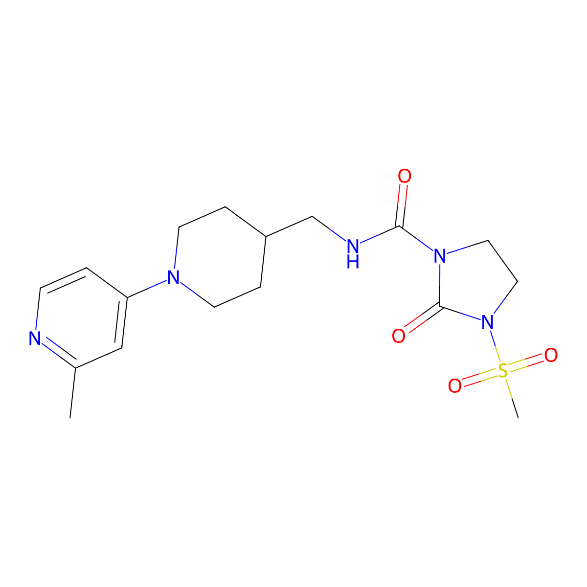 N-((1-(2-methylpyridin-4-yl)piperidin-4-yl)methyl)-3-(methylsulfonyl)-2-oxoimidazolidine-1-carboxamide molecular structure, CAS 2034529-96-7